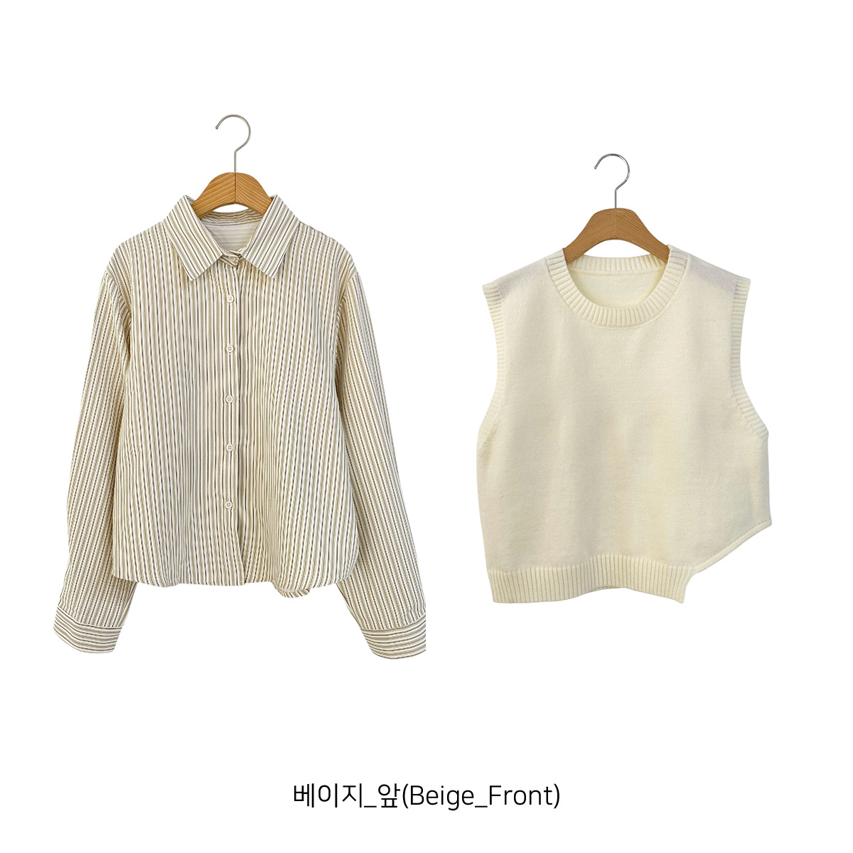 ニットボタンカラールーズ長袖ストライプシャツベストアンサンブル | 詳細画像18