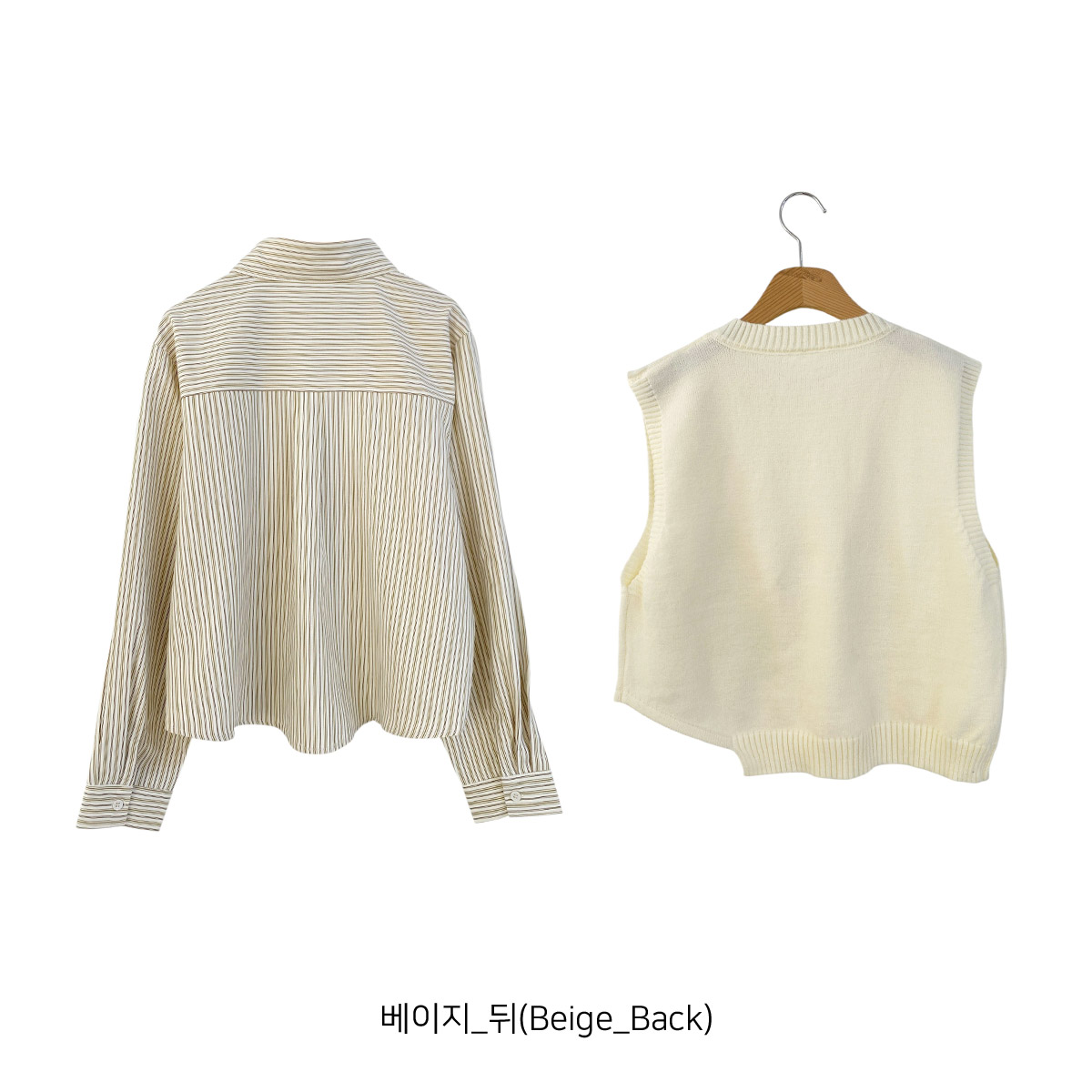 ニットボタンカラールーズ長袖ストライプシャツベストアンサンブル | 詳細画像19