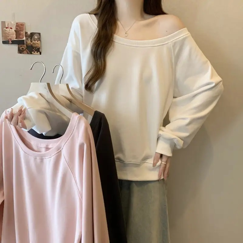 オフショルダーアンバランスネック無地スウェット | 詳細画像2