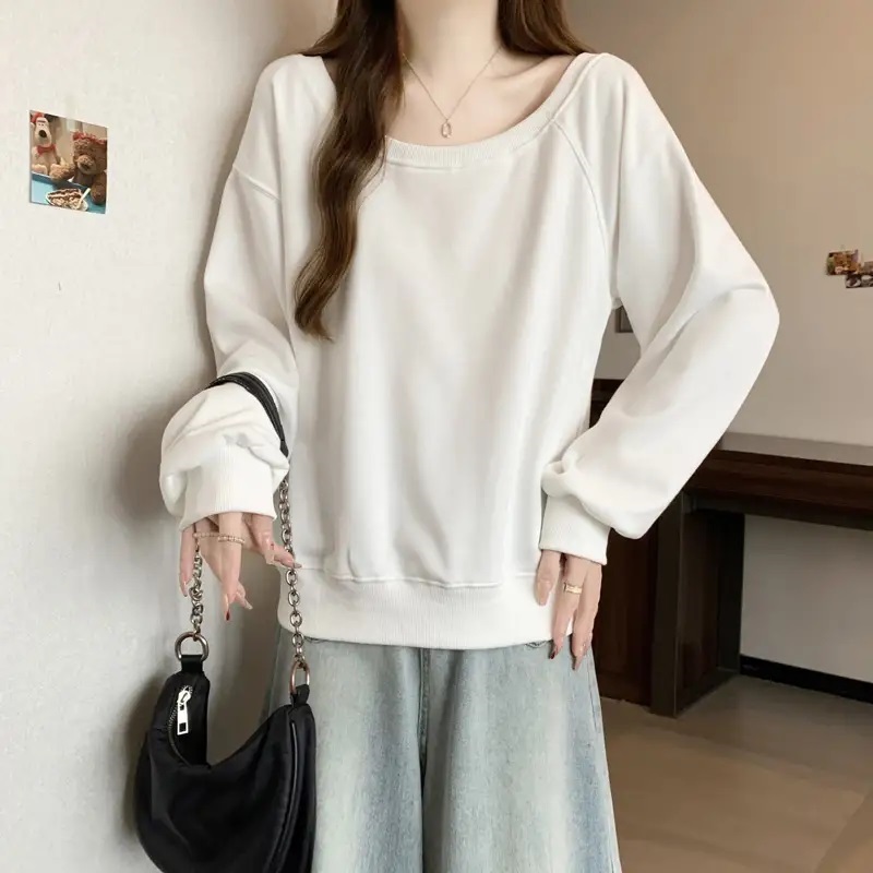 オフショルダーアンバランスネック無地スウェット | 詳細画像3