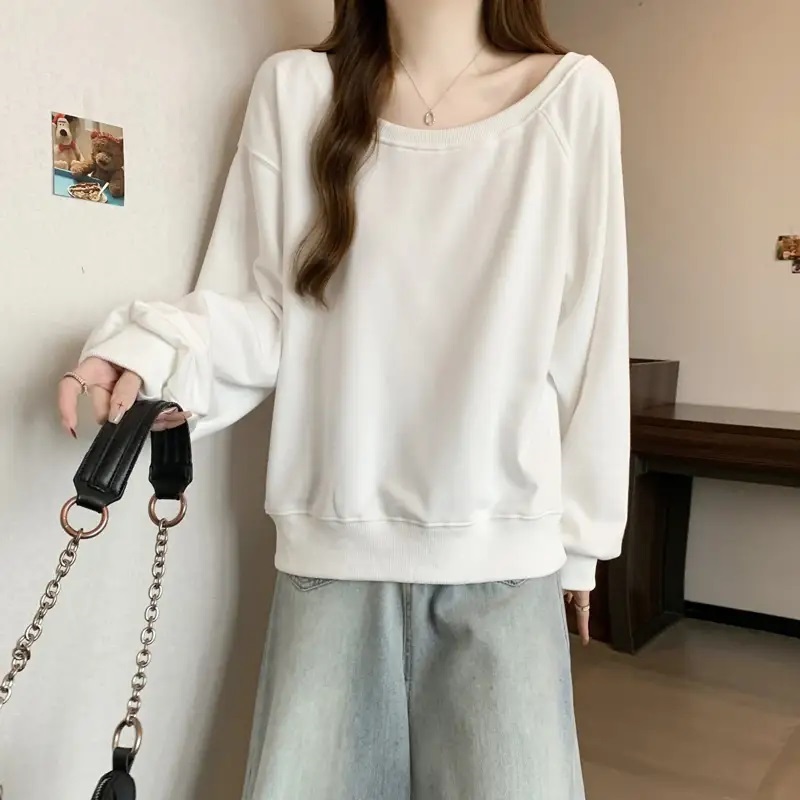 オフショルダーアンバランスネック無地スウェット | 詳細画像4