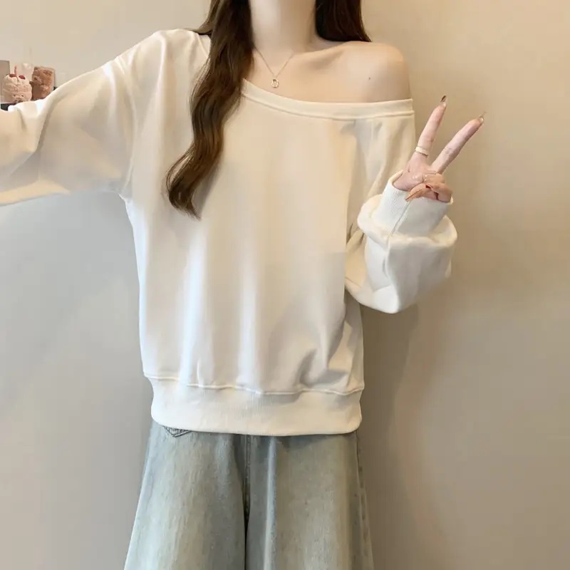 オフショルダーアンバランスネック無地スウェット | 詳細画像5