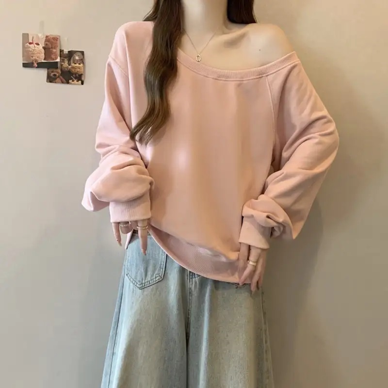 オフショルダーアンバランスネック無地スウェット | 詳細画像6