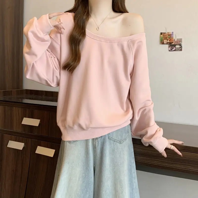 オフショルダーアンバランスネック無地スウェット | 詳細画像7