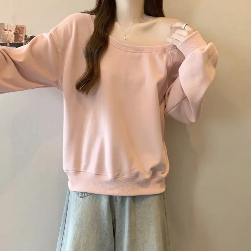 オフショルダーアンバランスネック無地スウェット | 詳細画像8