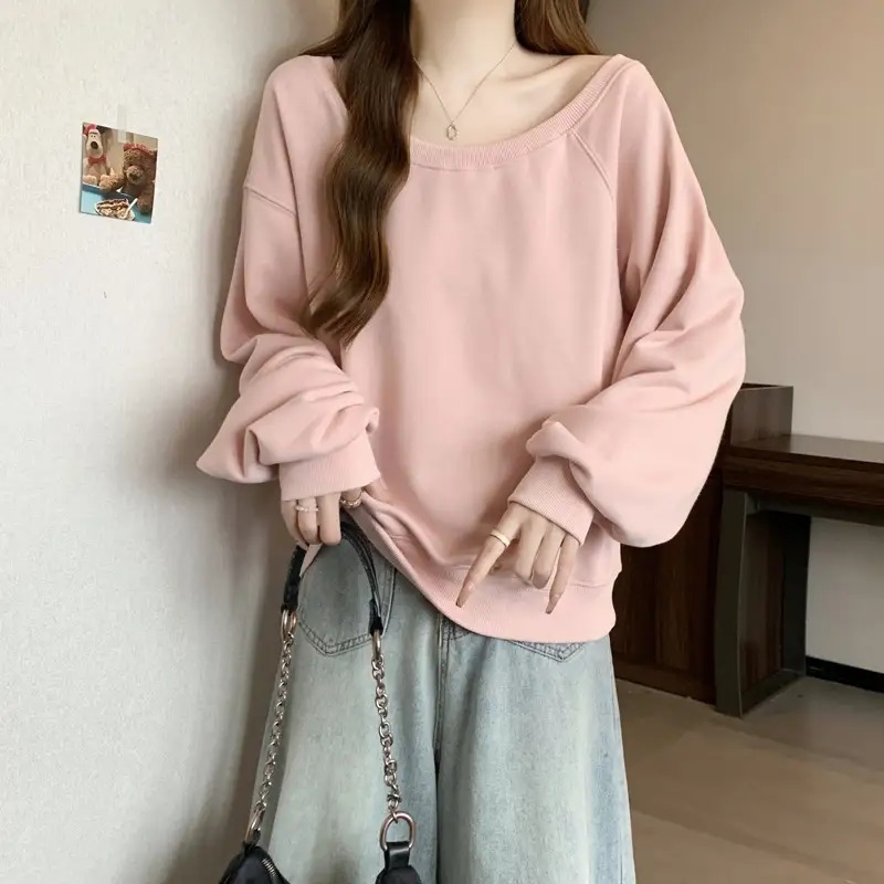 オフショルダーアンバランスネック無地スウェット | 詳細画像9