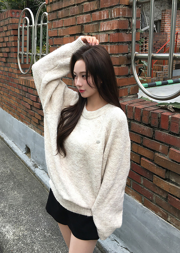 ウール混ラウンドネック長袖ペンダントニット | レディース