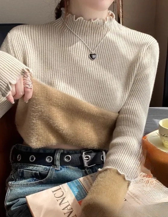 ファー裏地ストレッチタートルネックメロウスリム長袖ニット | 詳細画像3