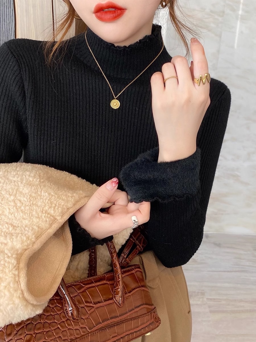 ファー裏地ストレッチタートルネックメロウスリム長袖ニット | 詳細画像4