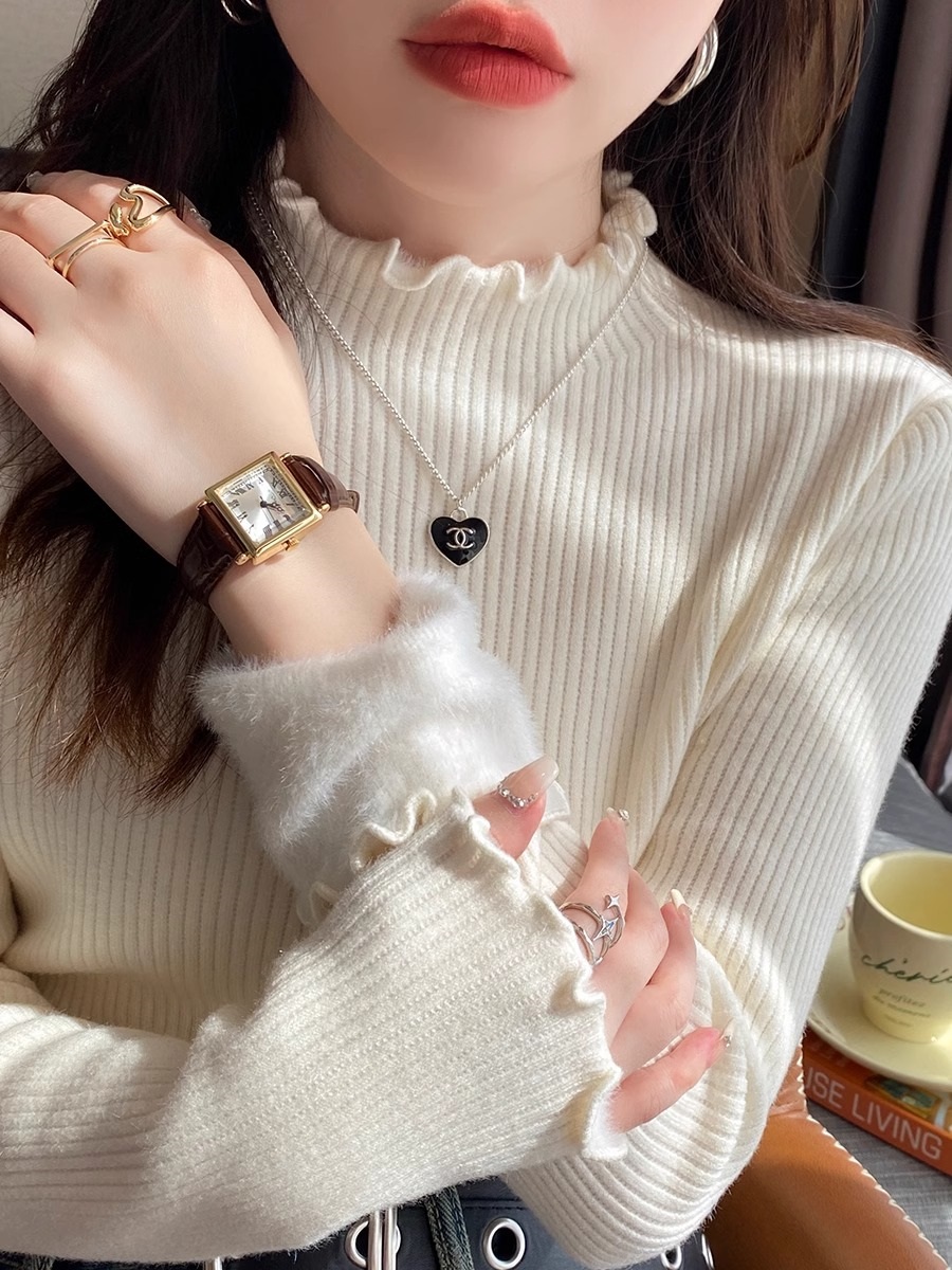 ファー裏地ストレッチタートルネックメロウスリム長袖ニット | 詳細画像7