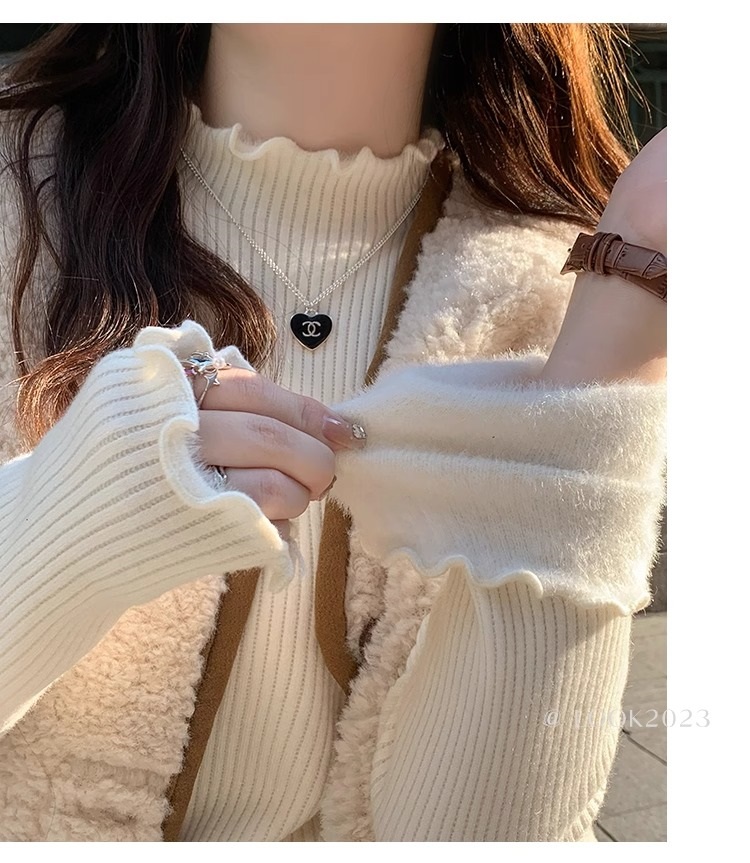 ファー裏地ストレッチタートルネックメロウスリム長袖ニット | 詳細画像9