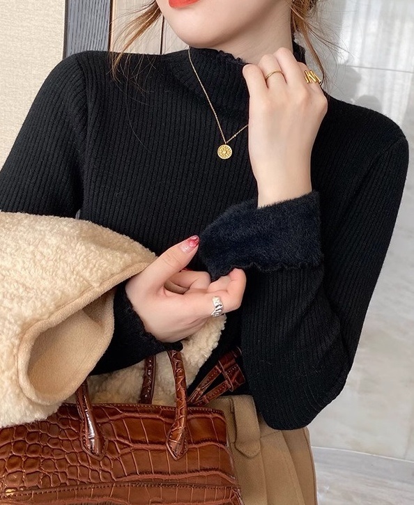 ファー裏地ストレッチタートルネックメロウスリム長袖ニット | 詳細画像10