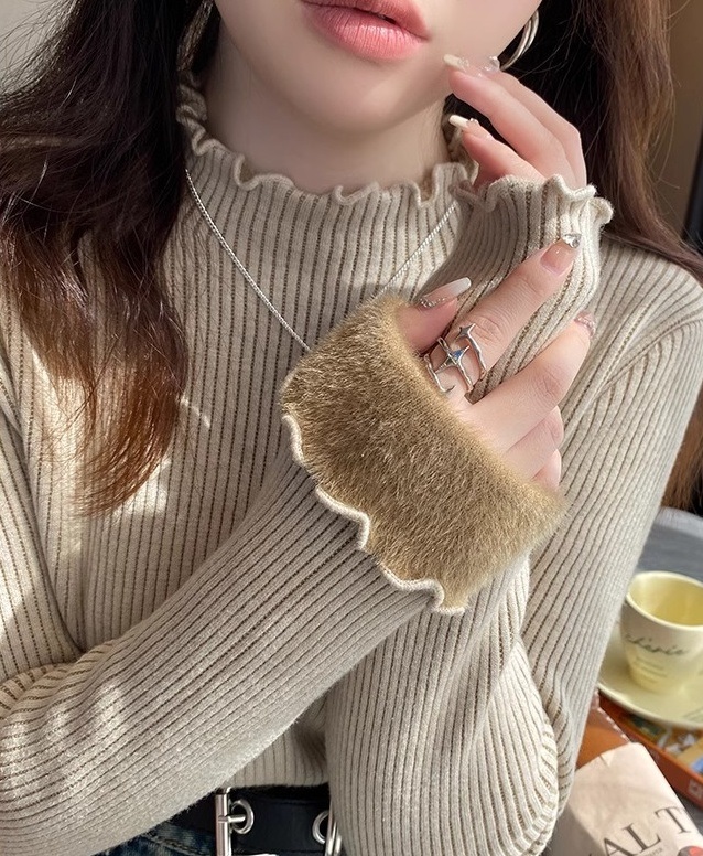 ファー裏地ストレッチタートルネックメロウスリム長袖ニット | 詳細画像11