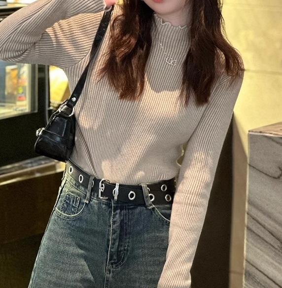 ファー裏地ストレッチタートルネックメロウスリム長袖ニット | 詳細画像12