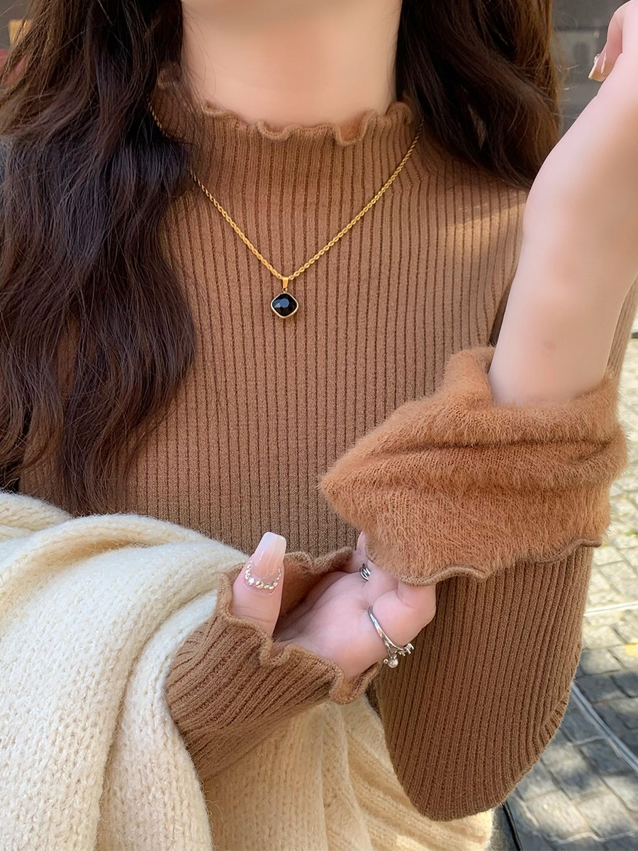 ファー裏地ストレッチタートルネックメロウスリム長袖ニット | 詳細画像16