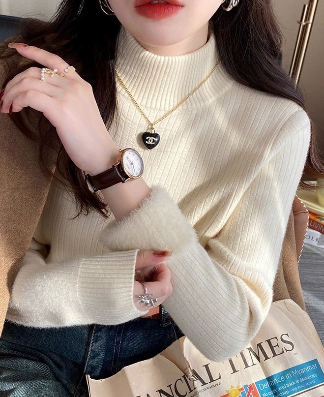 ファー裏地ストレッチタートルネックスリム長袖ニット | 詳細画像3