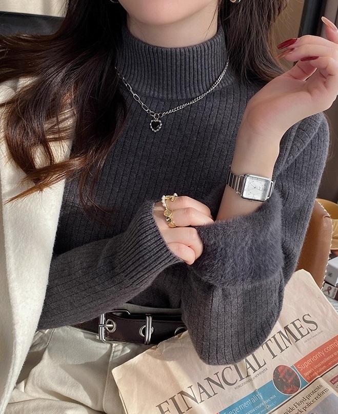 ファー裏地ストレッチタートルネックスリム長袖ニット | 詳細画像4