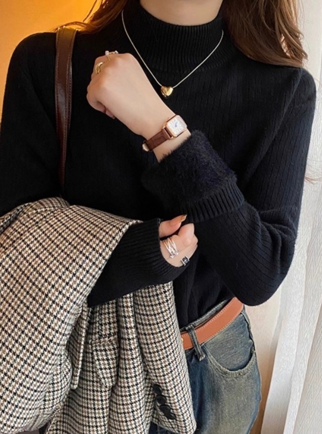 ファー裏地ストレッチタートルネックスリム長袖ニット | 詳細画像6