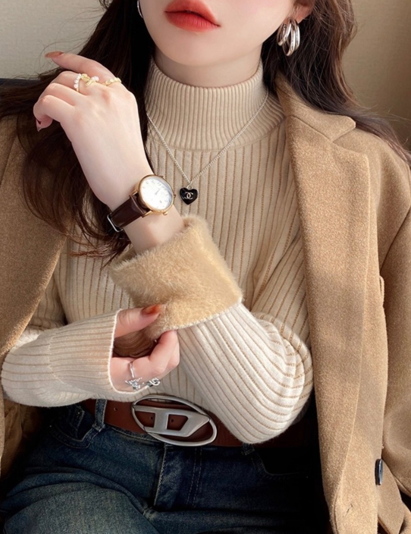 ファー裏地ストレッチタートルネックスリム長袖ニット | 詳細画像7