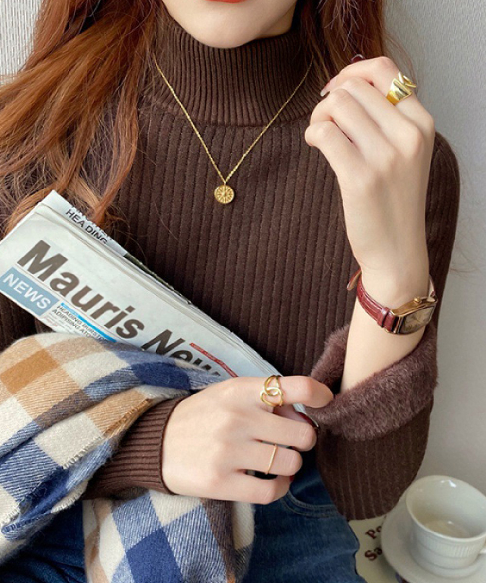 ファー裏地ストレッチタートルネックスリム長袖ニット | 詳細画像8