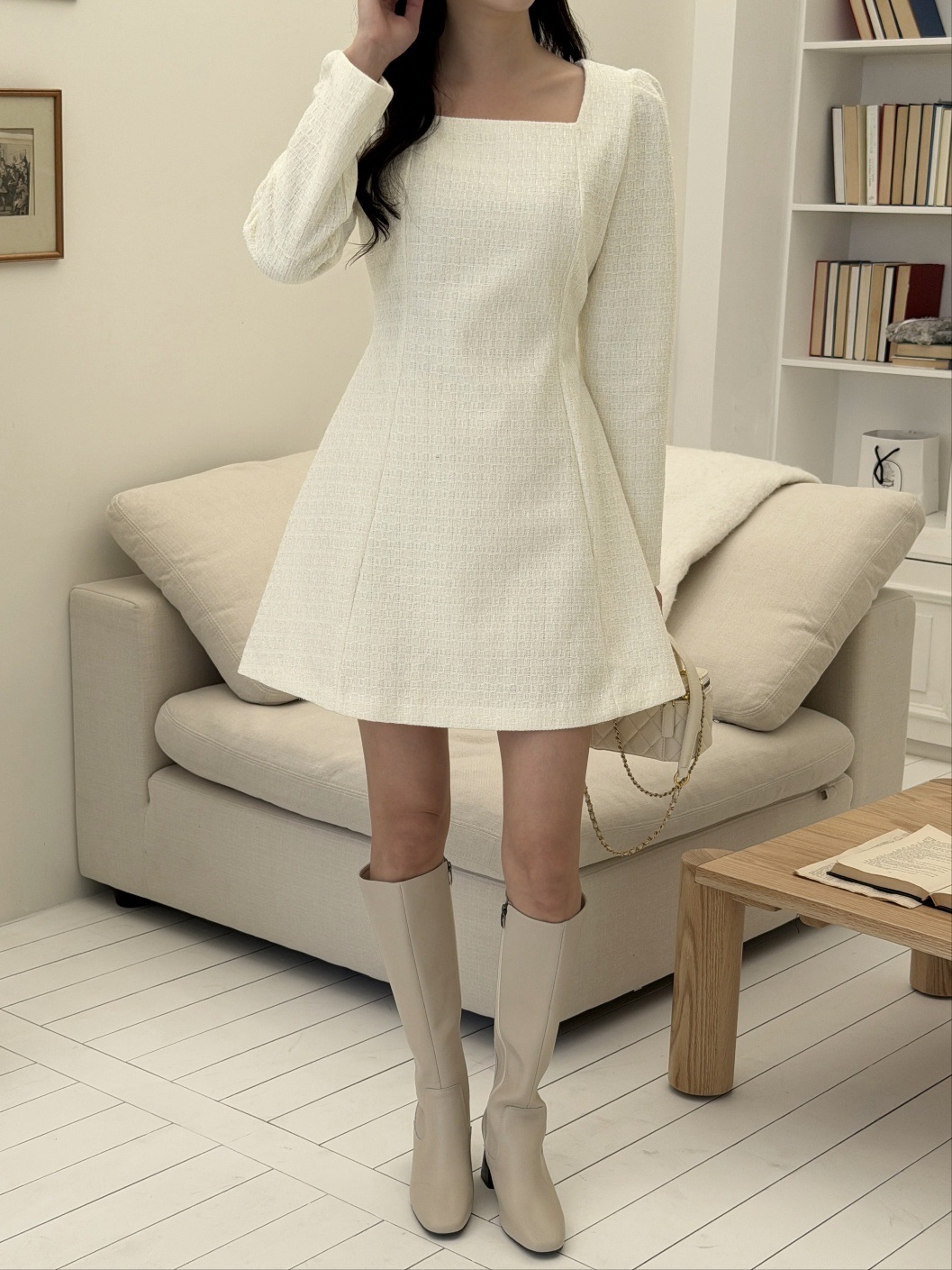 ジップアップスクエアネックスリム長袖フレアミニスカート | 詳細画像7