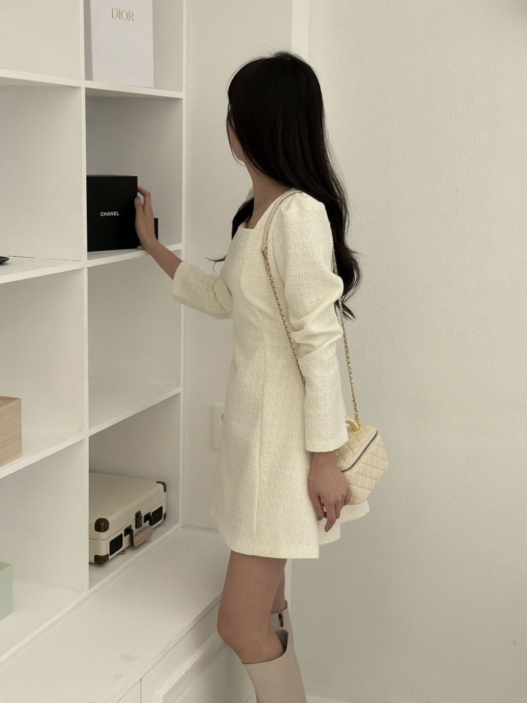 ジップアップスクエアネックスリム長袖フレアミニスカート | 詳細画像11