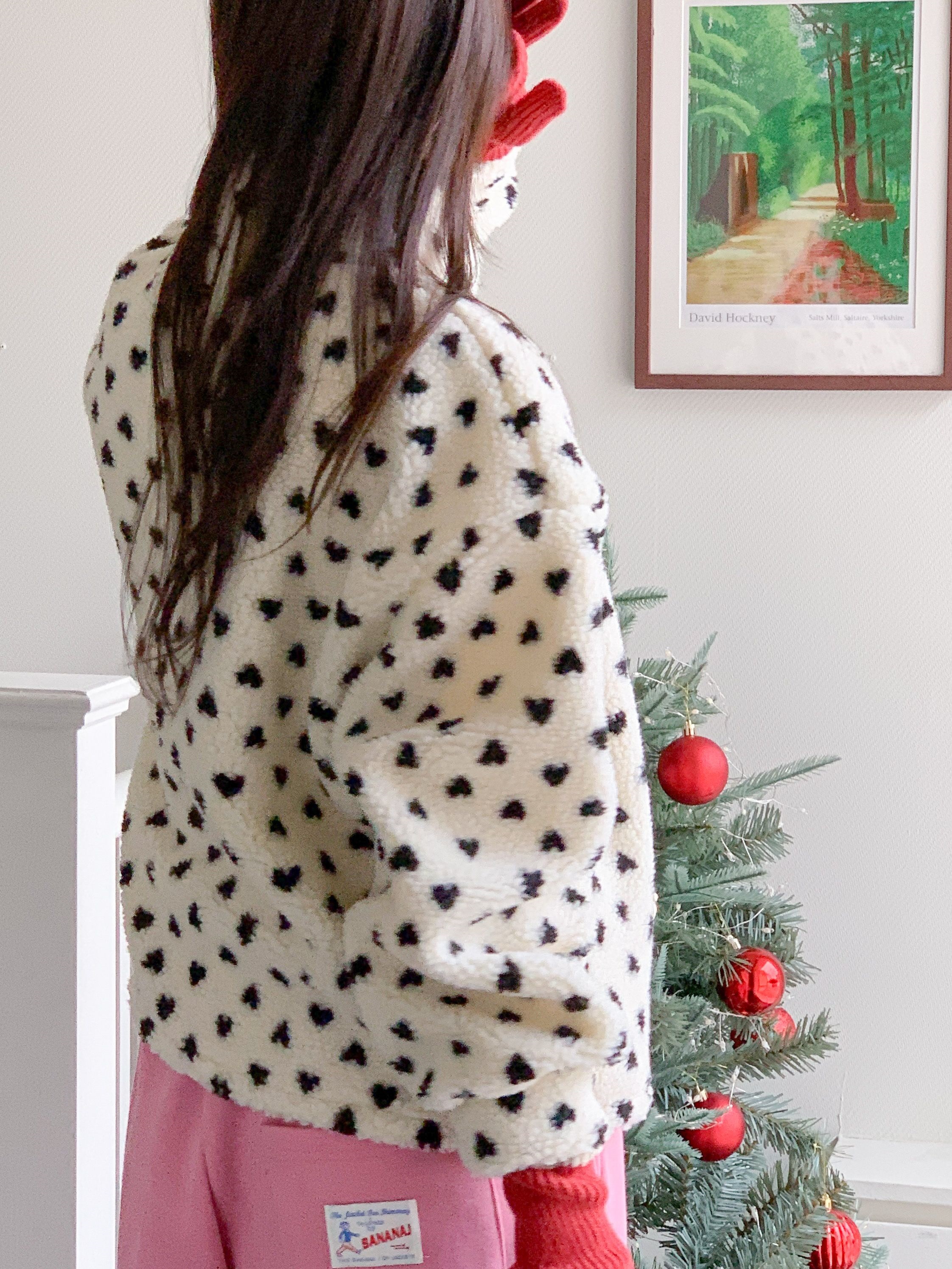 両起毛ボアジップアップポケットボクシールーズ長袖ハートジャンパー | 詳細画像4