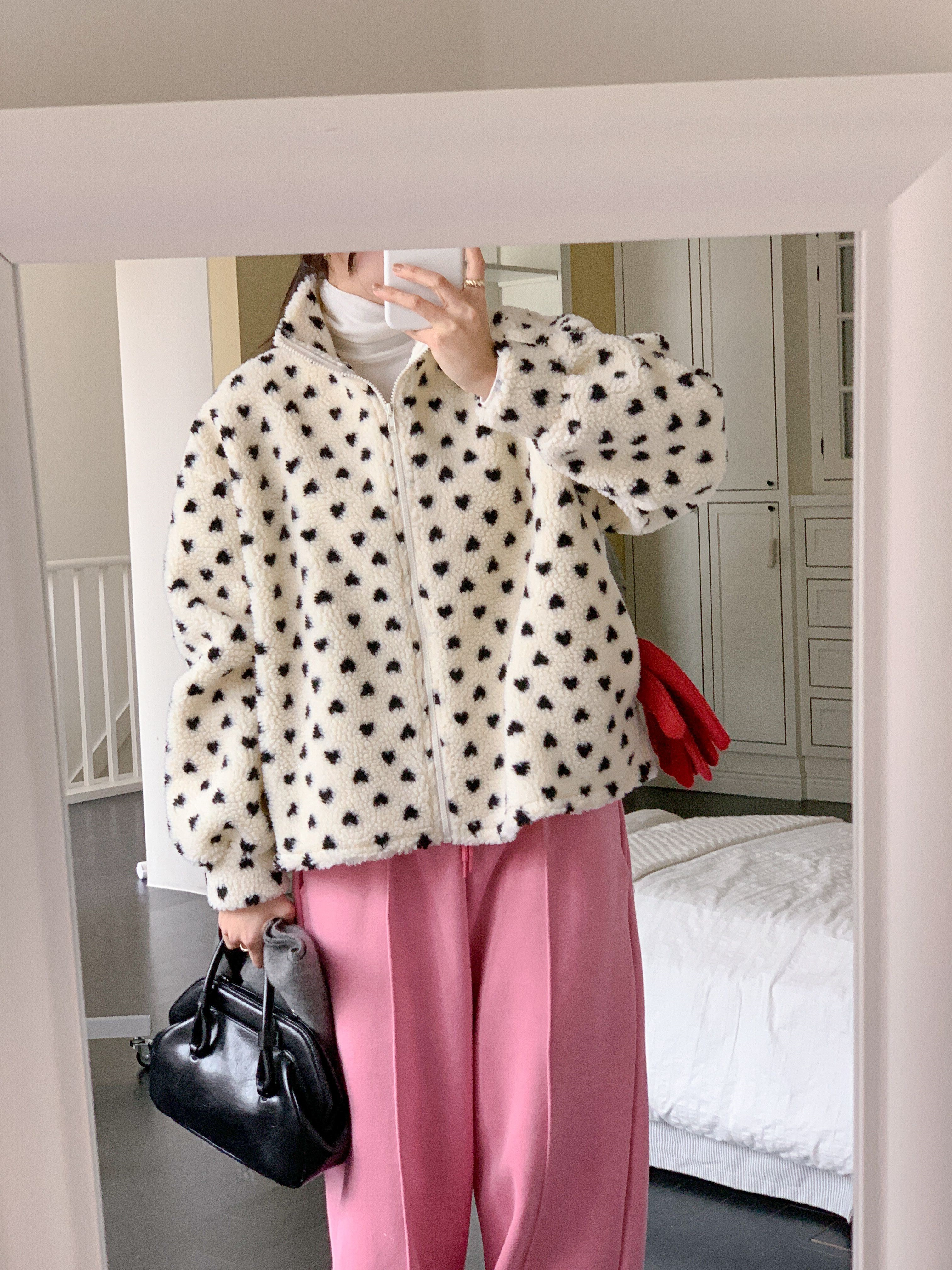 両起毛ボアジップアップポケットボクシールーズ長袖ハートジャンパー | 詳細画像5