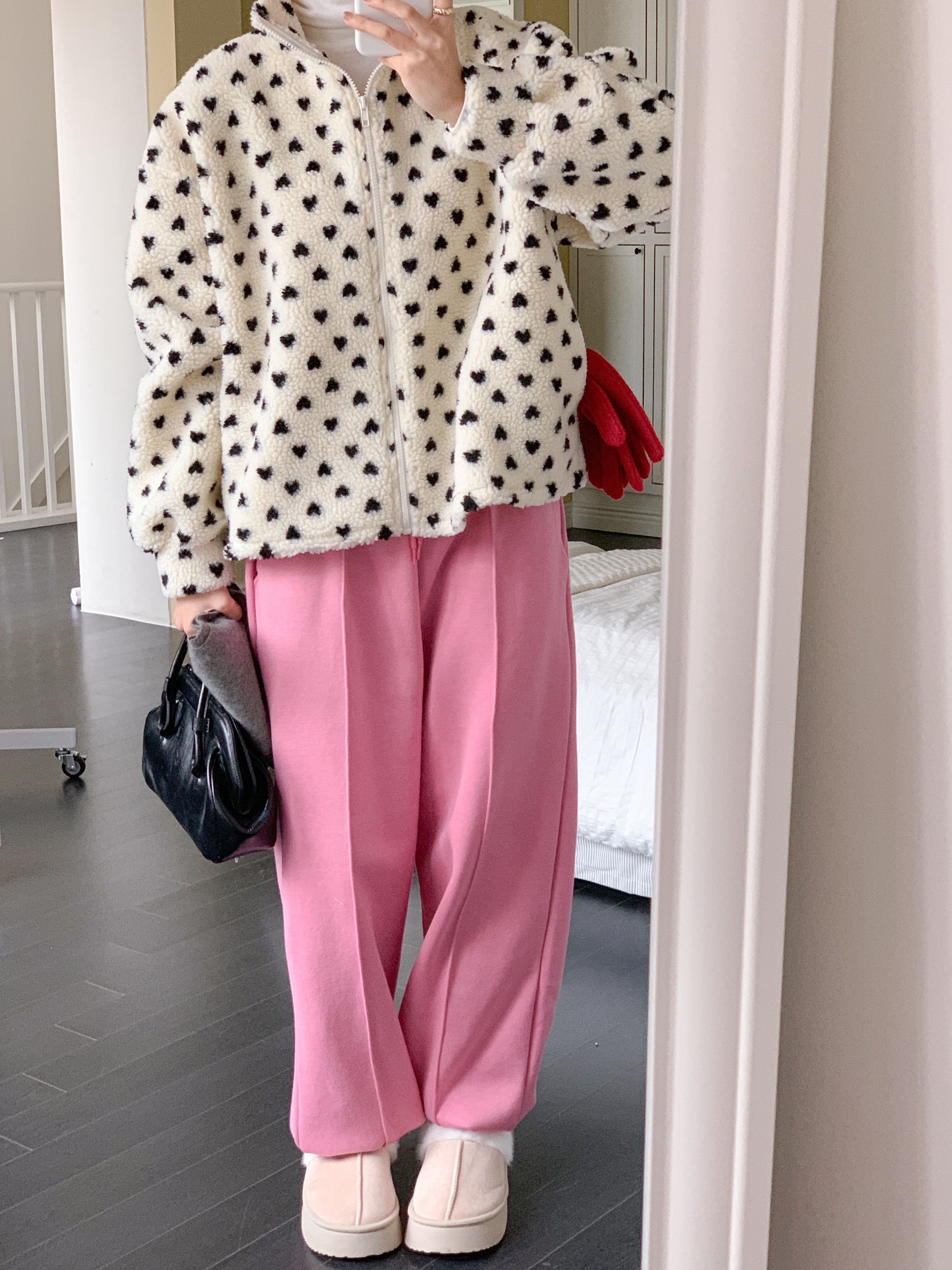 両起毛ボアジップアップポケットボクシールーズ長袖ハートジャンパー | 詳細画像6