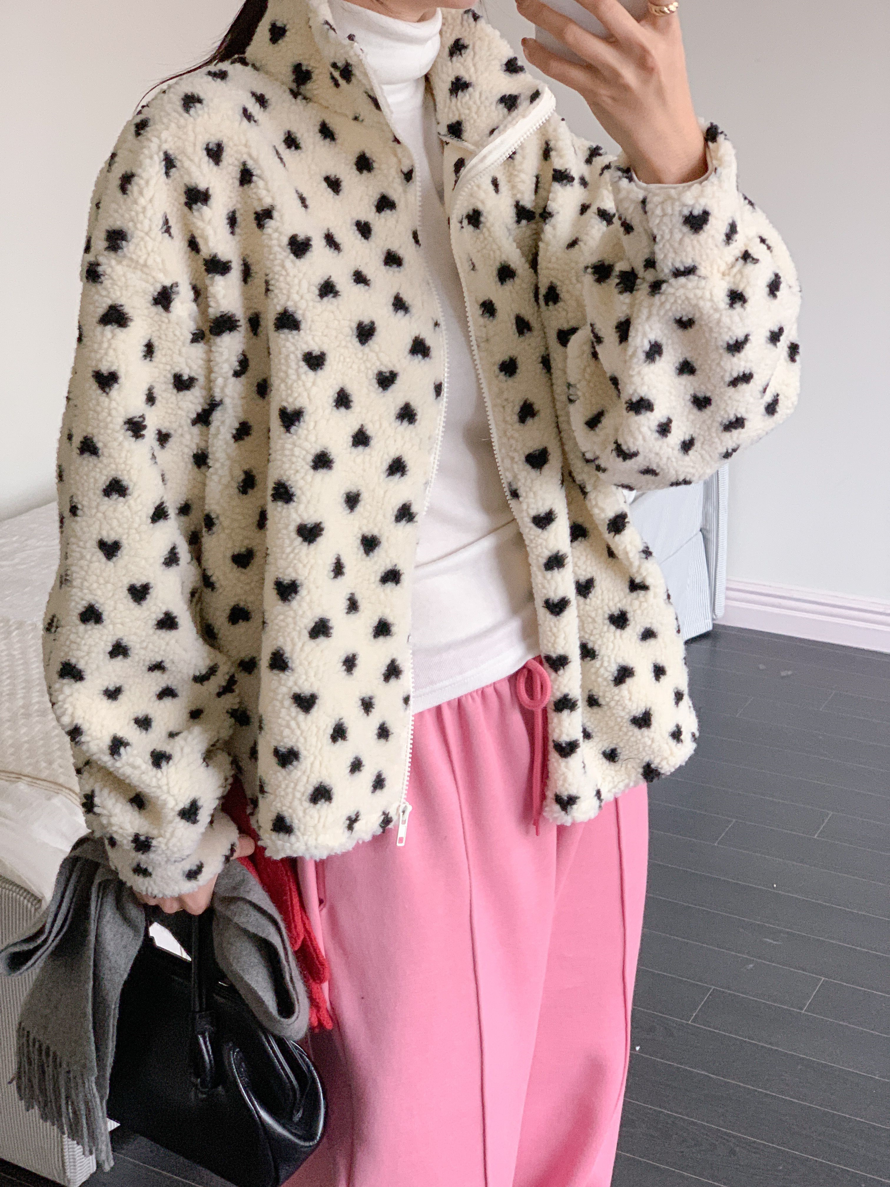 両起毛ボアジップアップポケットボクシールーズ長袖ハートジャンパー | 詳細画像7