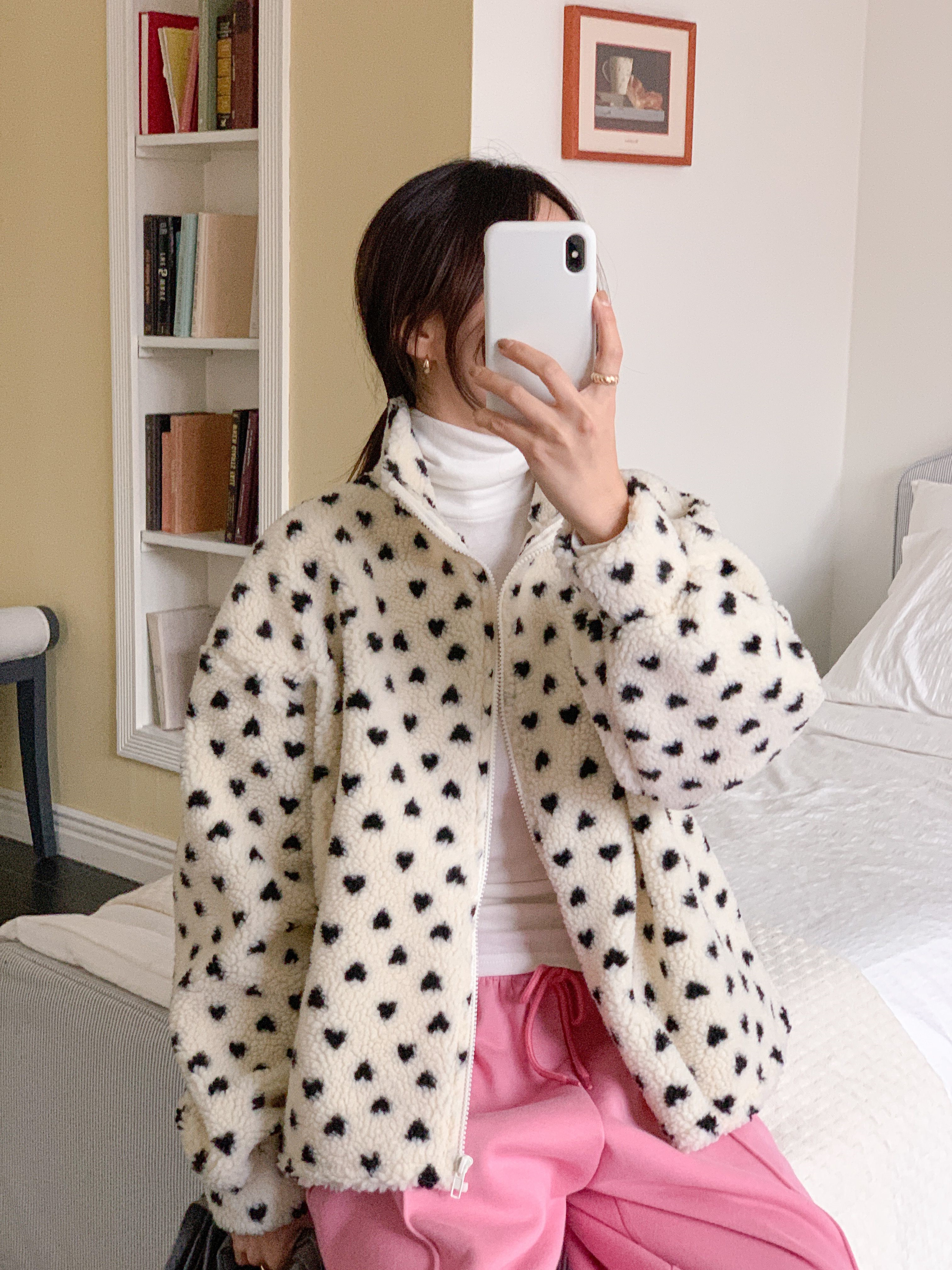 両起毛ボアジップアップポケットボクシールーズ長袖ハートジャンパー | 詳細画像9