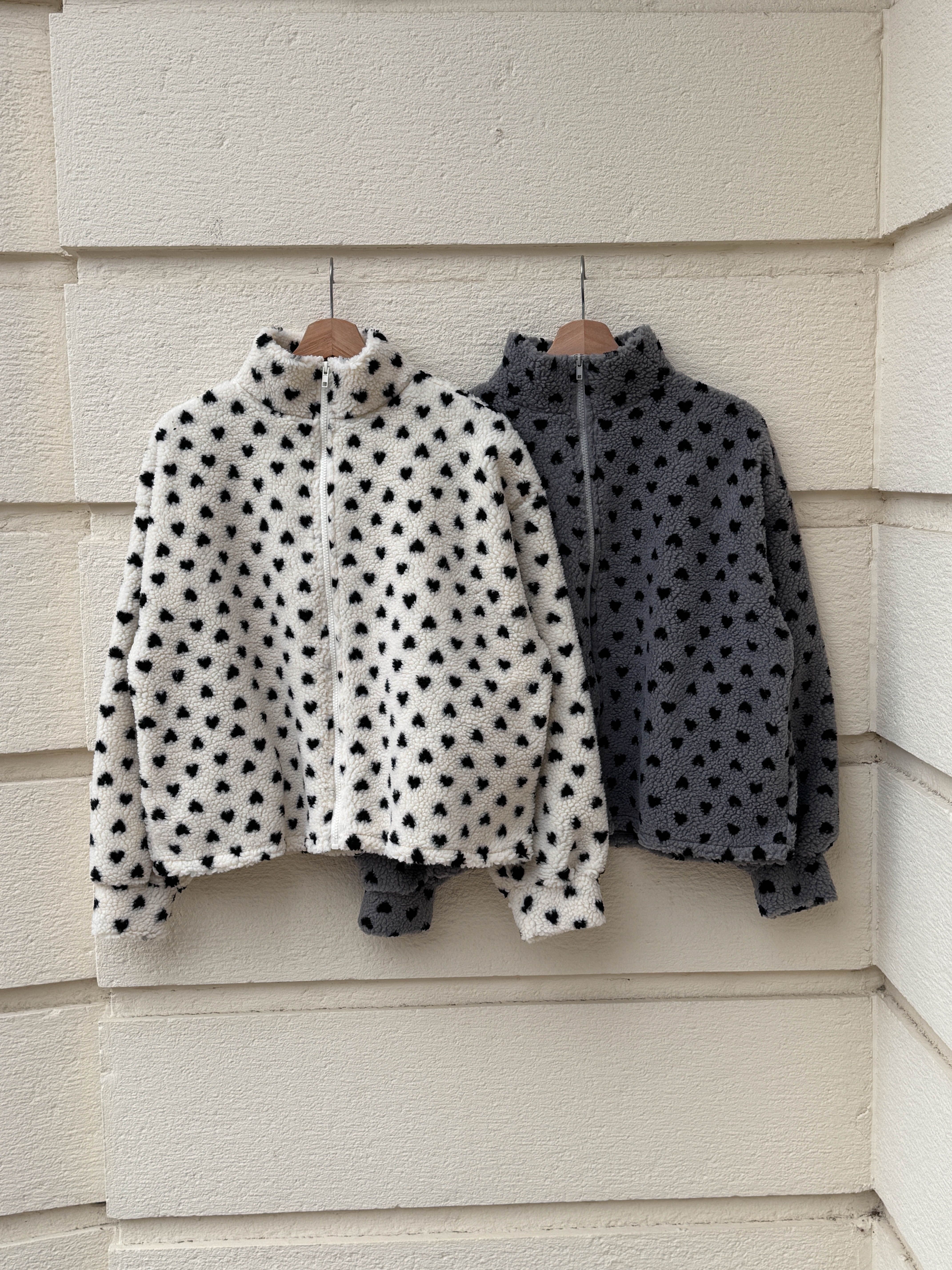 両起毛ボアジップアップポケットボクシールーズ長袖ハートジャンパー | 詳細画像15