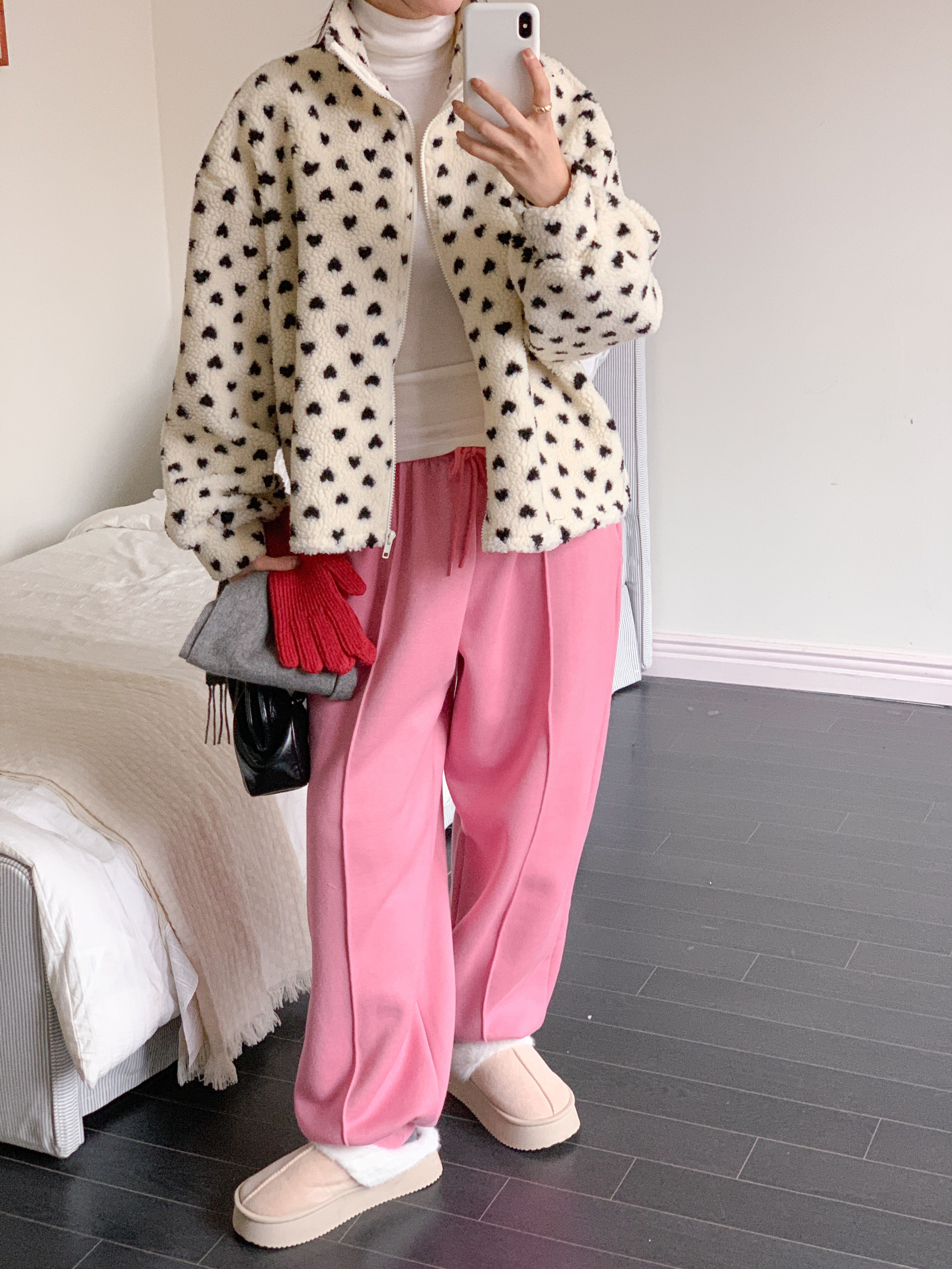 両起毛ボアジップアップポケットボクシールーズ長袖ハートジャンパー | 詳細画像11