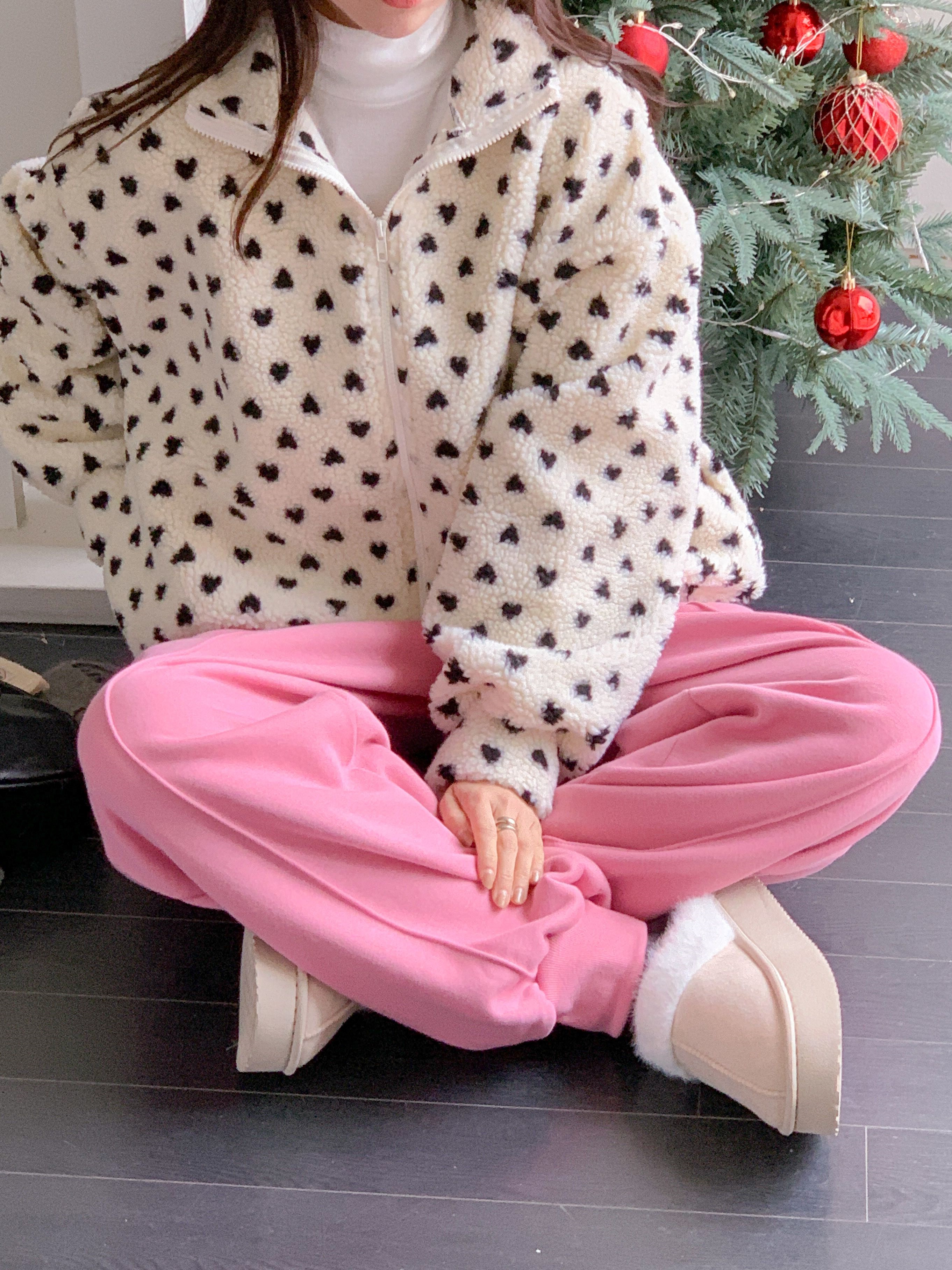 両起毛ボアジップアップポケットボクシールーズ長袖ハートジャンパー | 詳細画像14