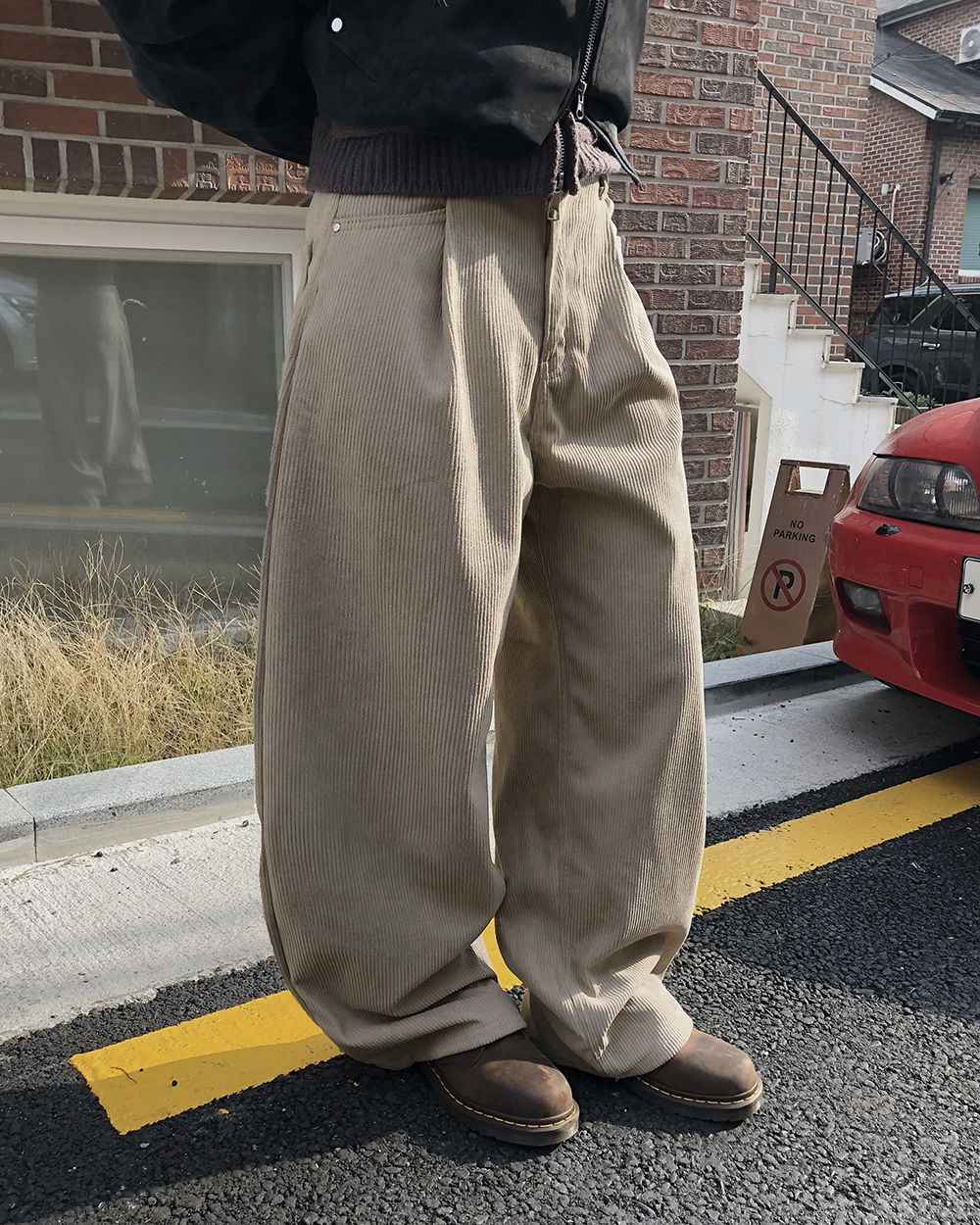 コーデュロイ裏起毛ワイドワンタックポケットカラーパンツ 