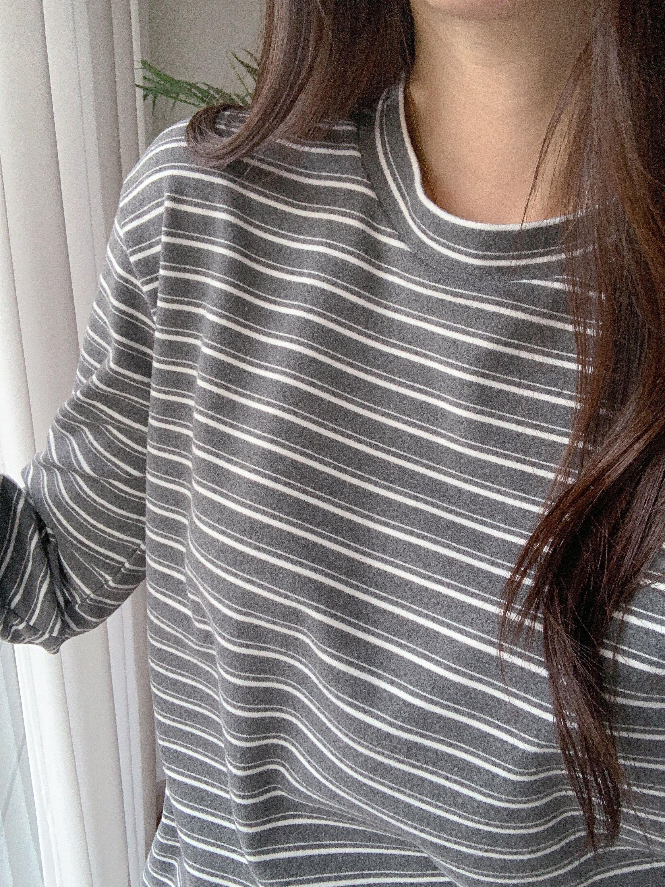 ラウンドネックスリム長袖ボーダー配色Tシャツ | 詳細画像3