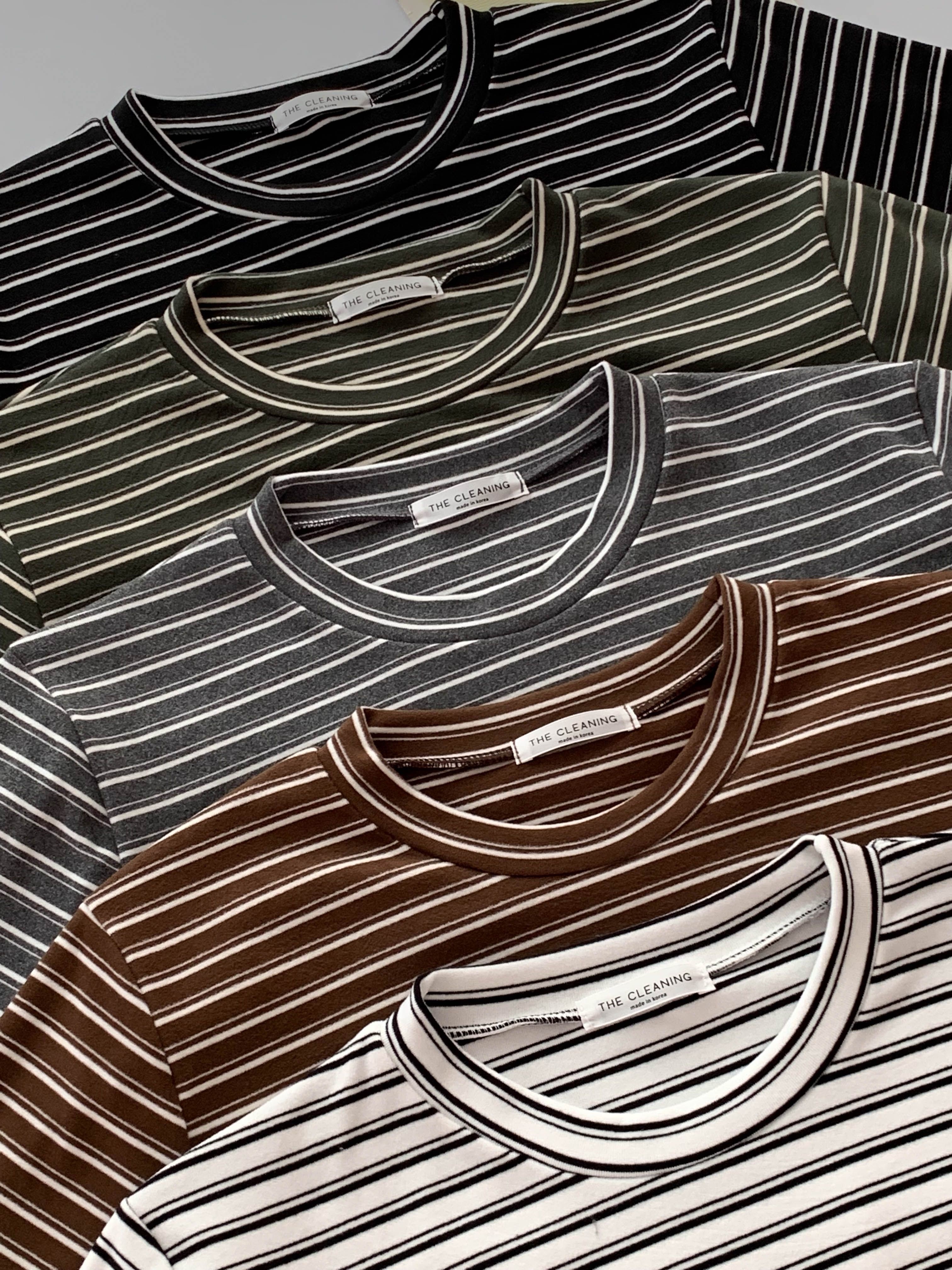 ラウンドネックスリム長袖ボーダー配色Tシャツ | 詳細画像9