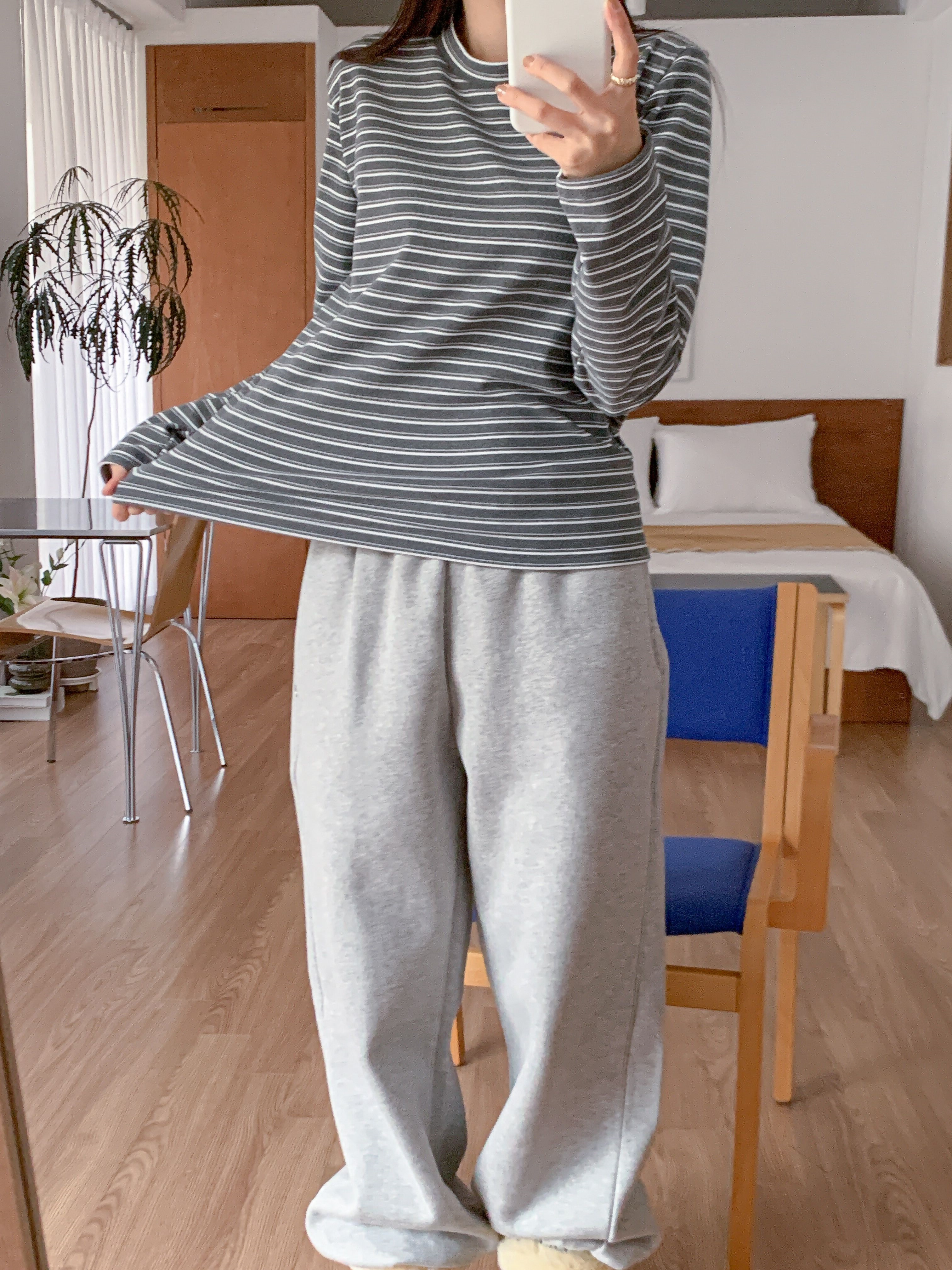 ラウンドネックスリム長袖ボーダー配色Tシャツ | 詳細画像10