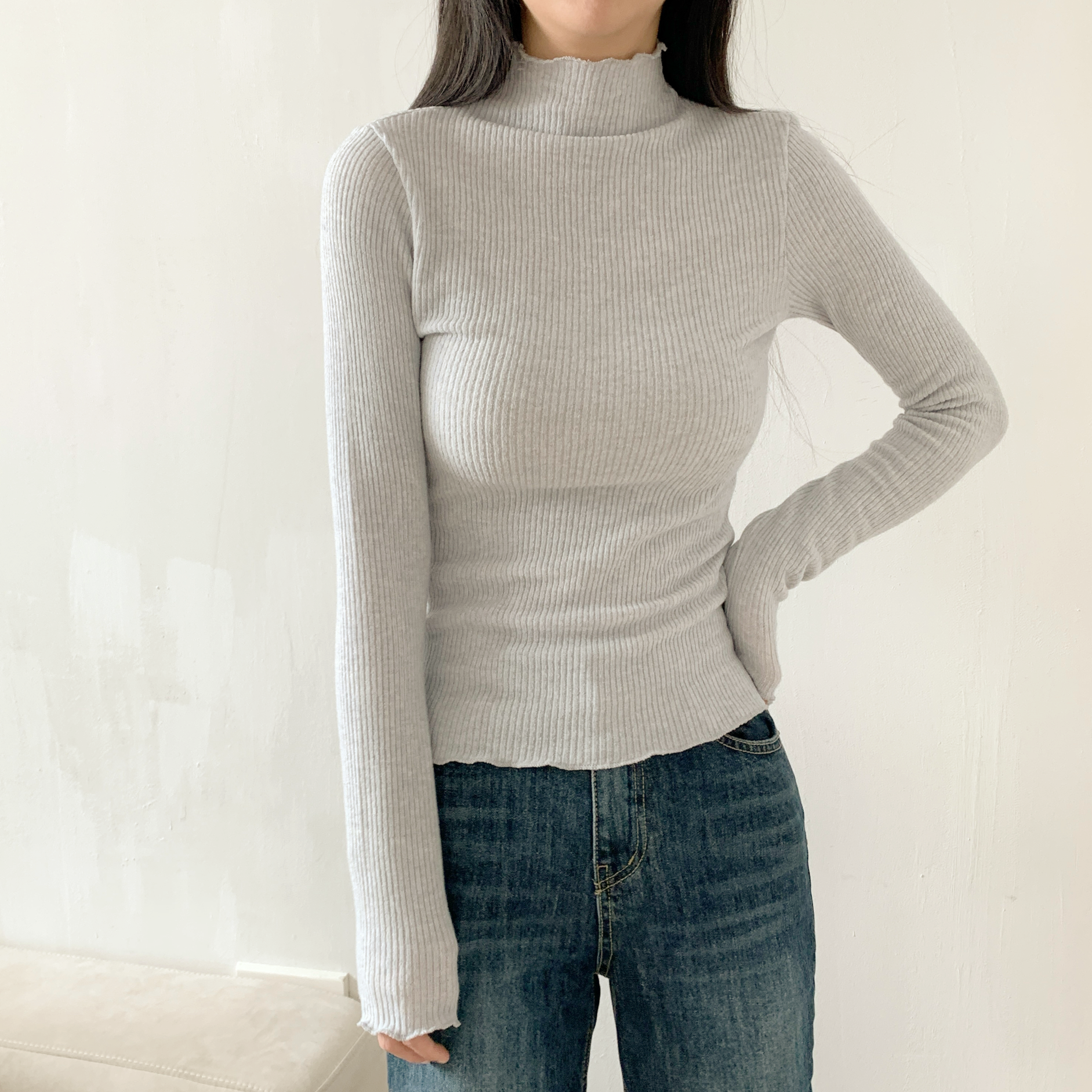 リブタートルネックスリム長袖カラーTシャツ | 詳細画像18