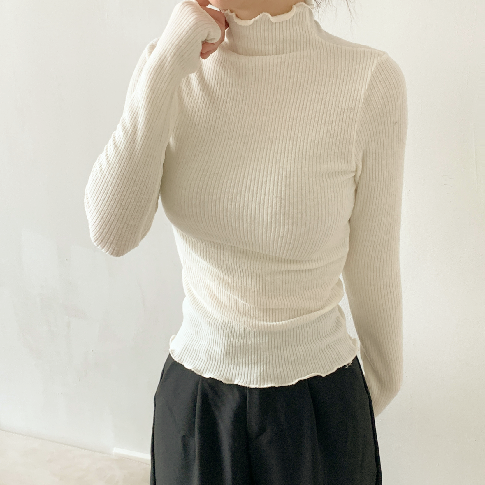 リブタートルネックスリム長袖カラーTシャツ | 詳細画像13