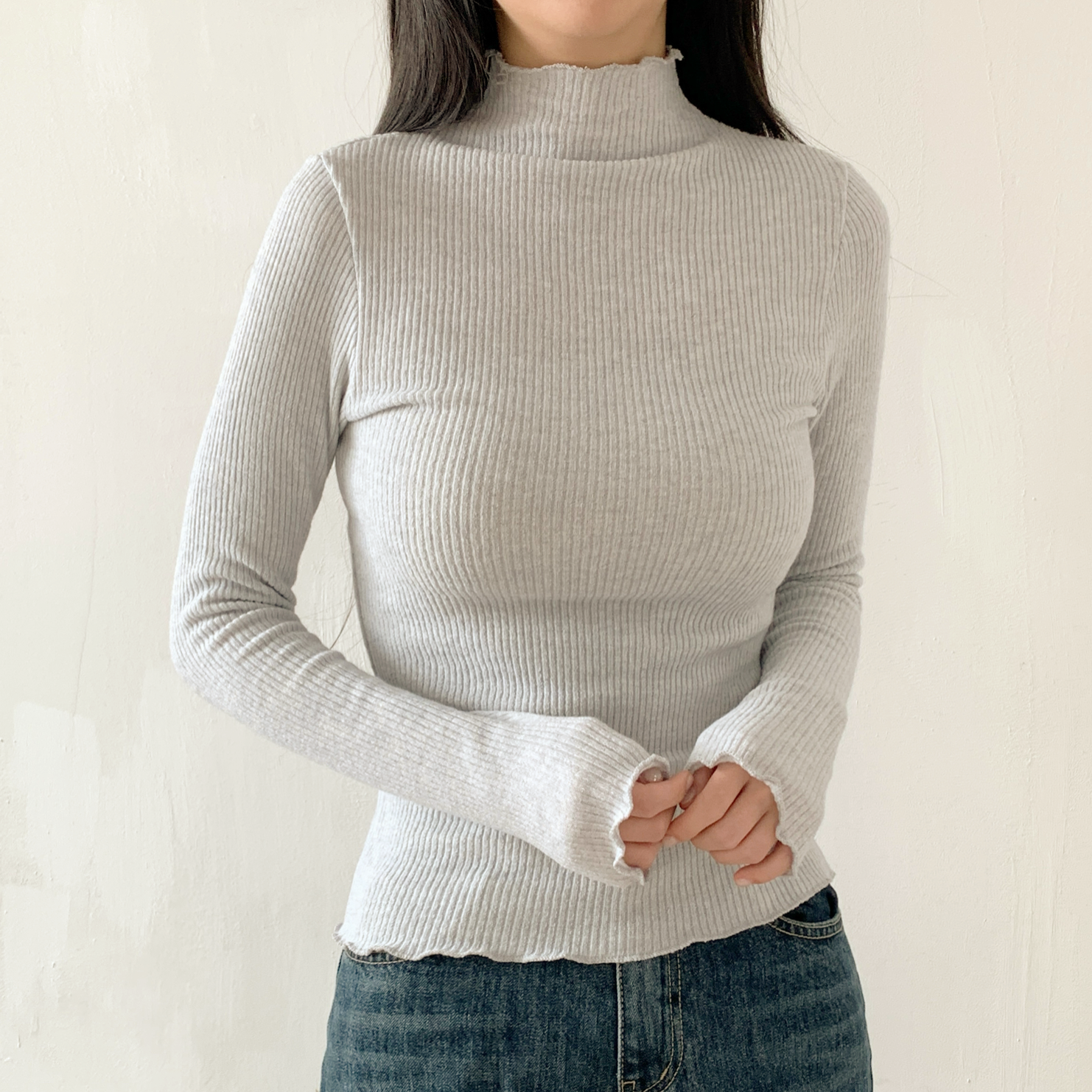 リブタートルネックスリム長袖カラーTシャツ | 詳細画像16