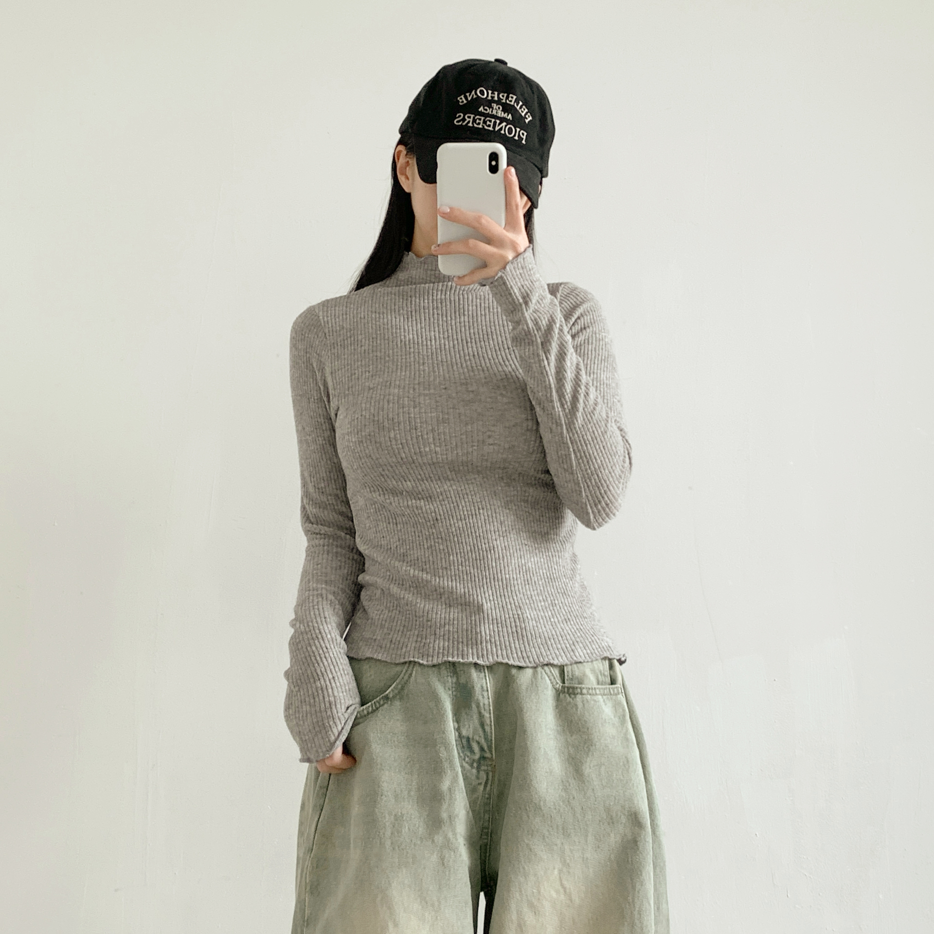 リブタートルネックスリム長袖カラーTシャツ | 詳細画像7