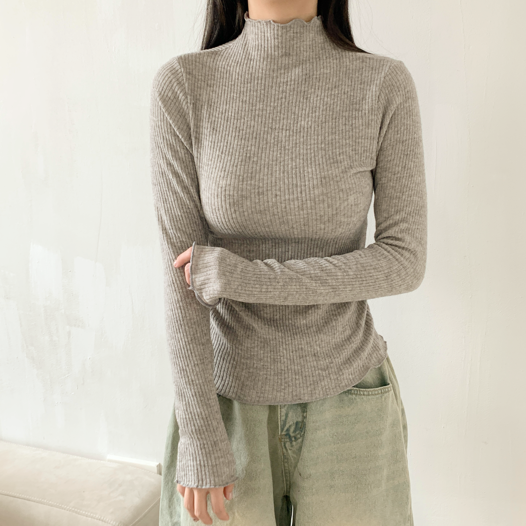 リブタートルネックスリム長袖カラーTシャツ | 詳細画像9