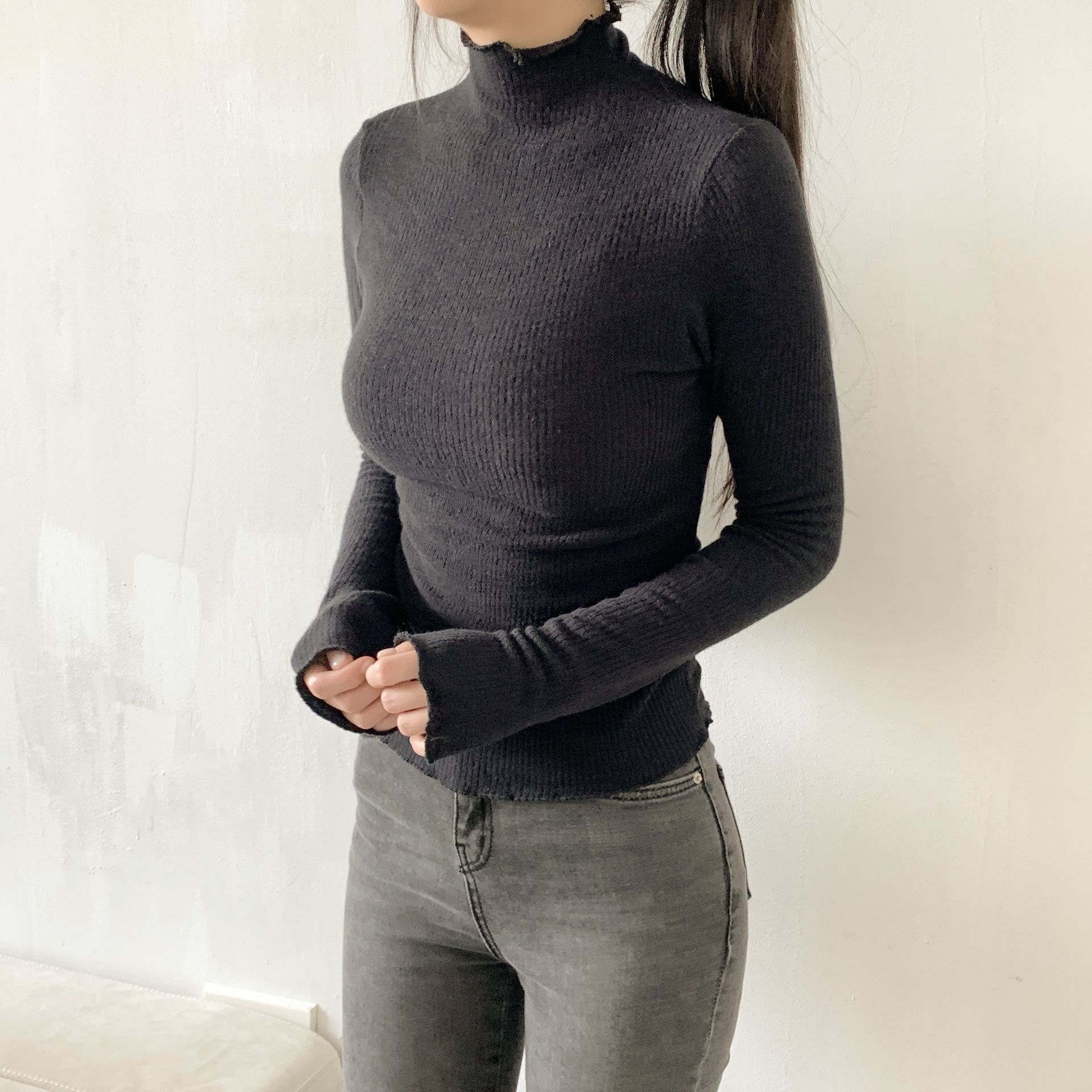 リブタートルネックスリム長袖カラーTシャツ | 詳細画像19