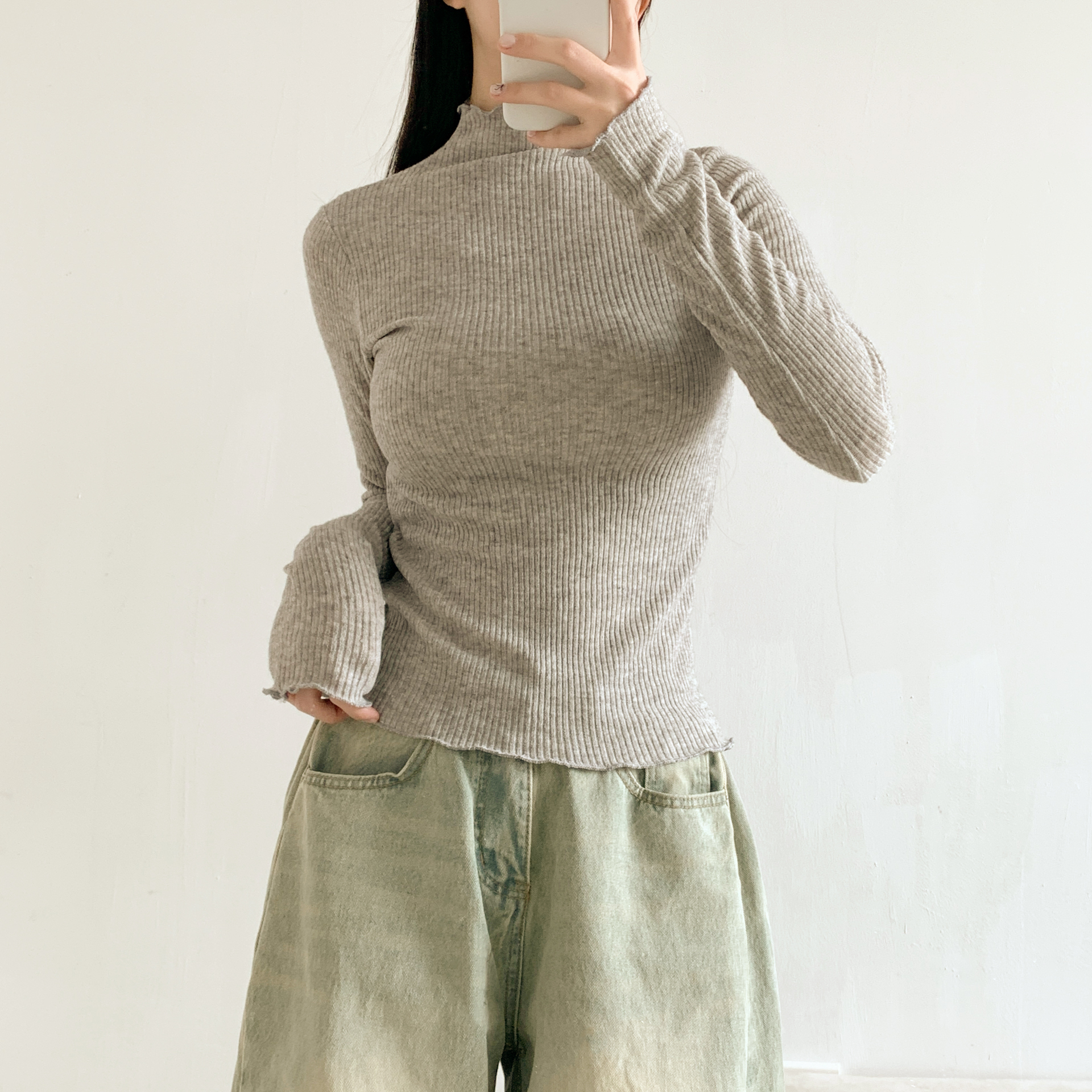 リブタートルネックスリム長袖カラーTシャツ | 詳細画像6