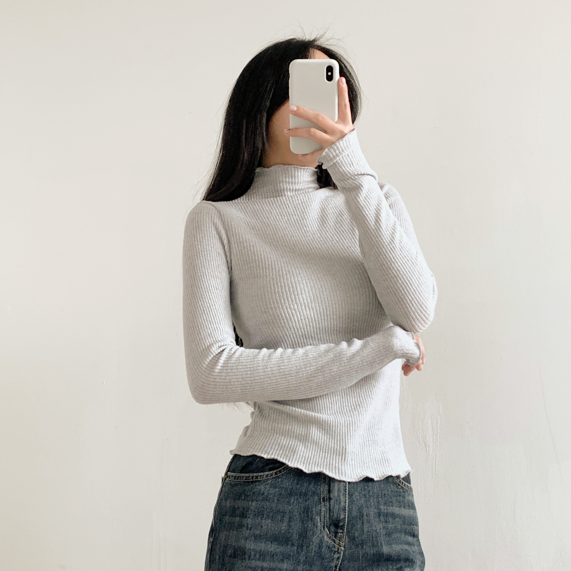 リブタートルネックスリム長袖カラーTシャツ | 詳細画像15