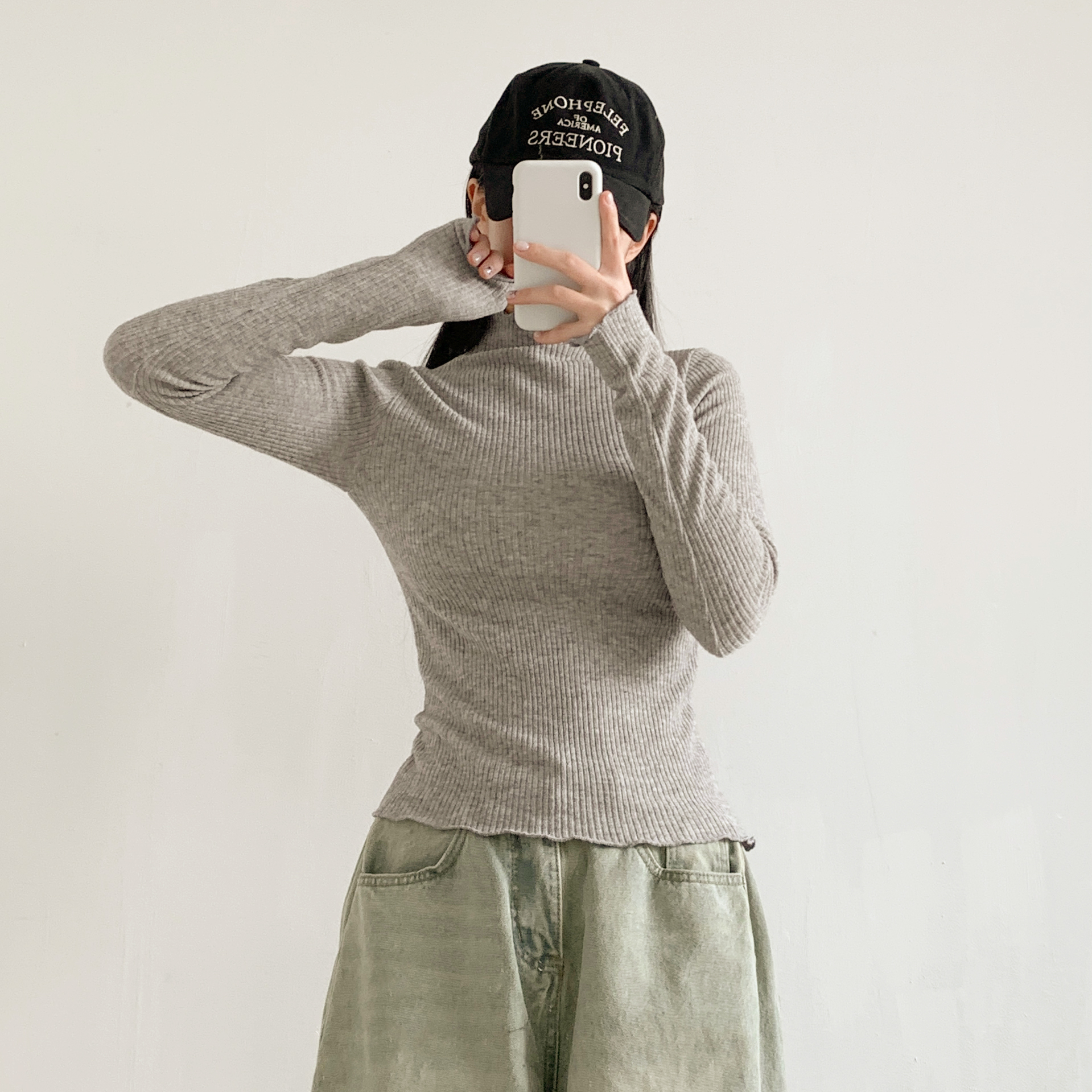 リブタートルネックスリム長袖カラーTシャツ | 詳細画像8