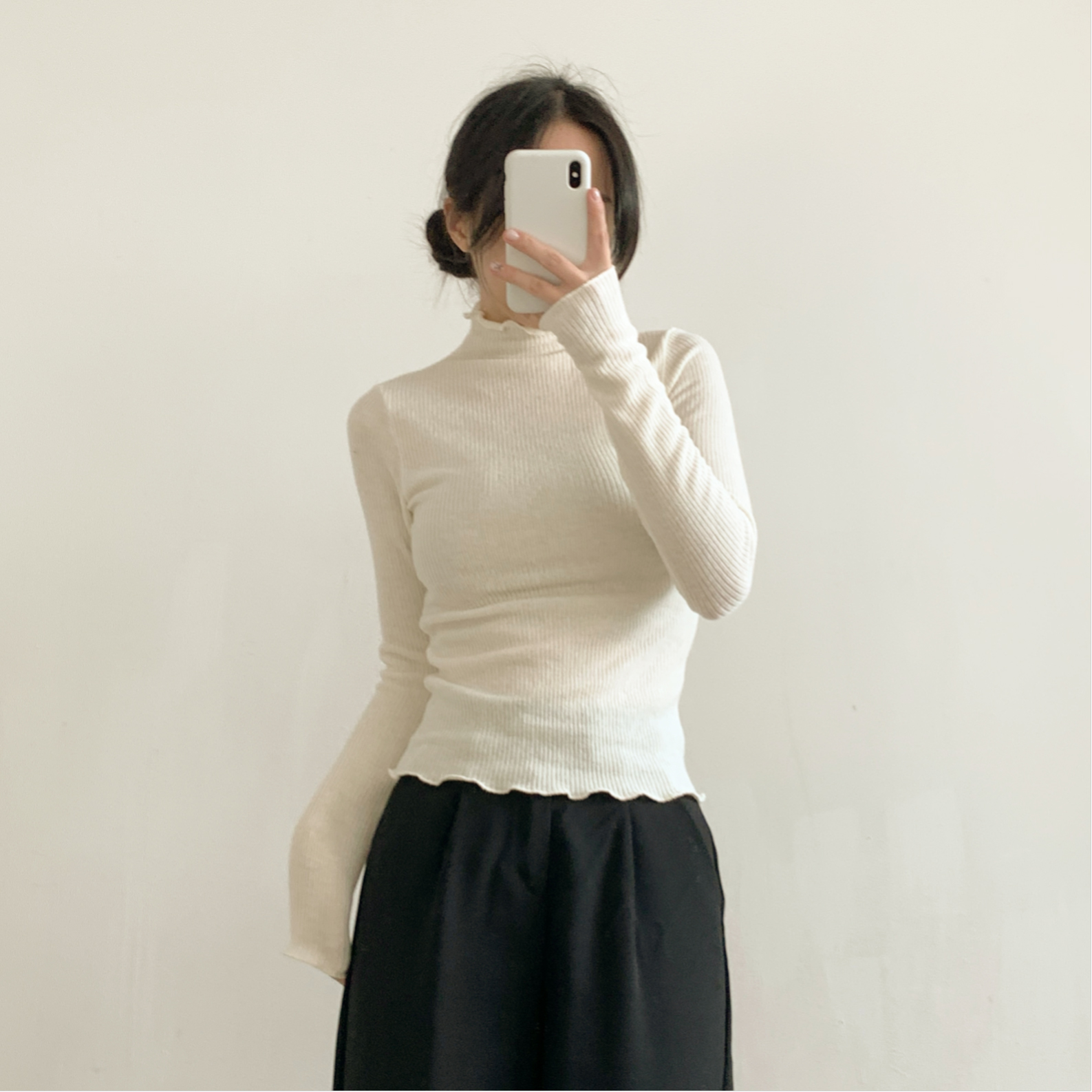 リブタートルネックスリム長袖カラーTシャツ | 詳細画像11