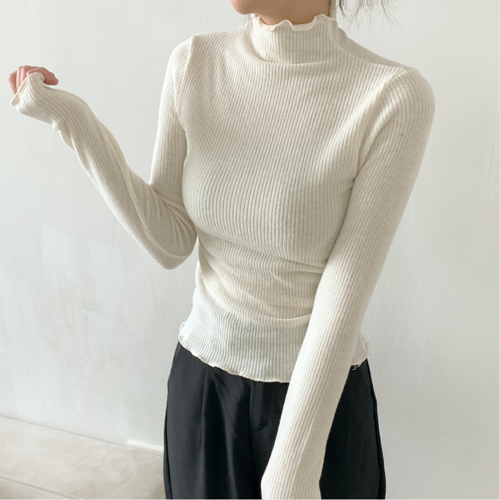 リブタートルネックスリム長袖カラーTシャツ | 詳細画像14