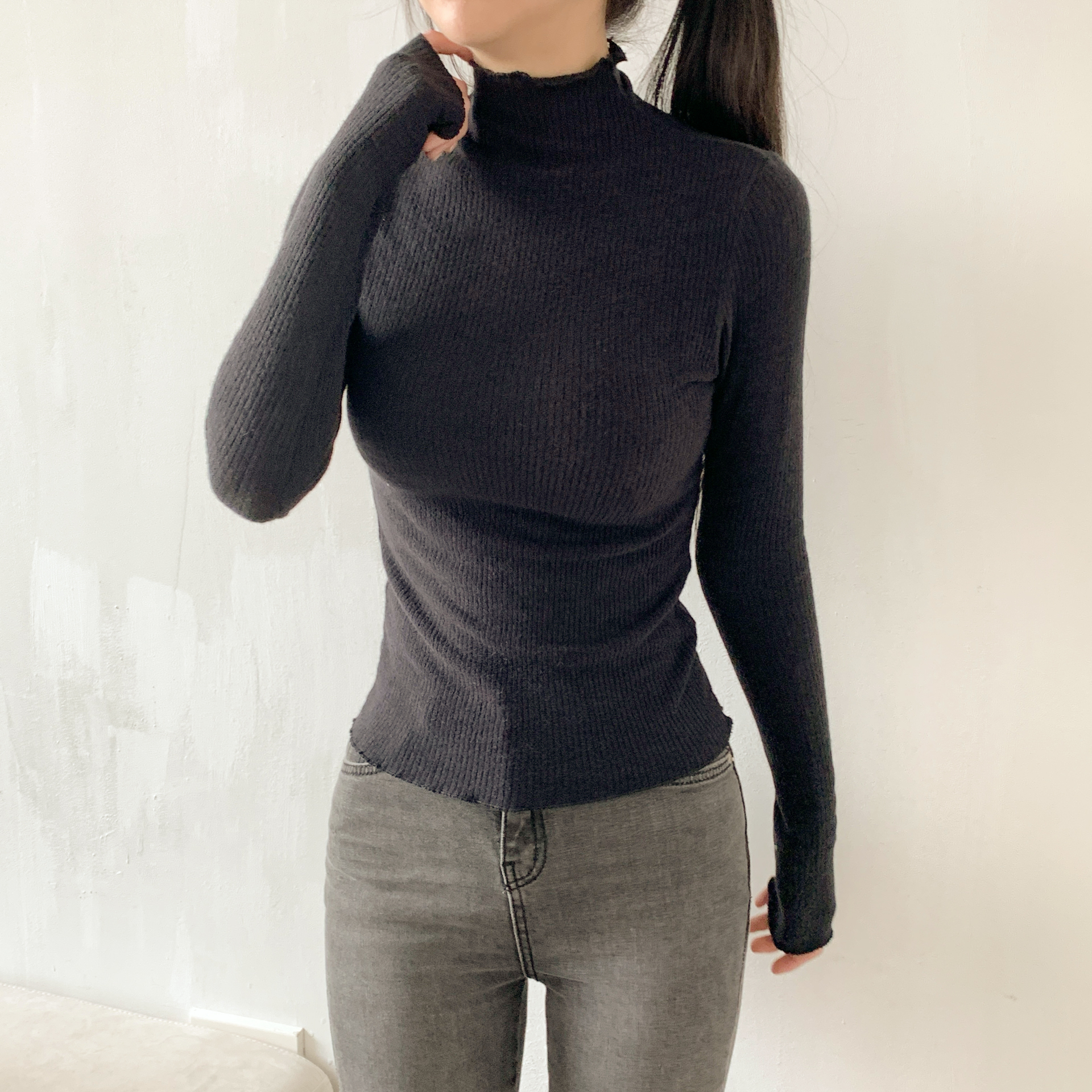 リブタートルネックスリム長袖カラーTシャツ | 詳細画像20